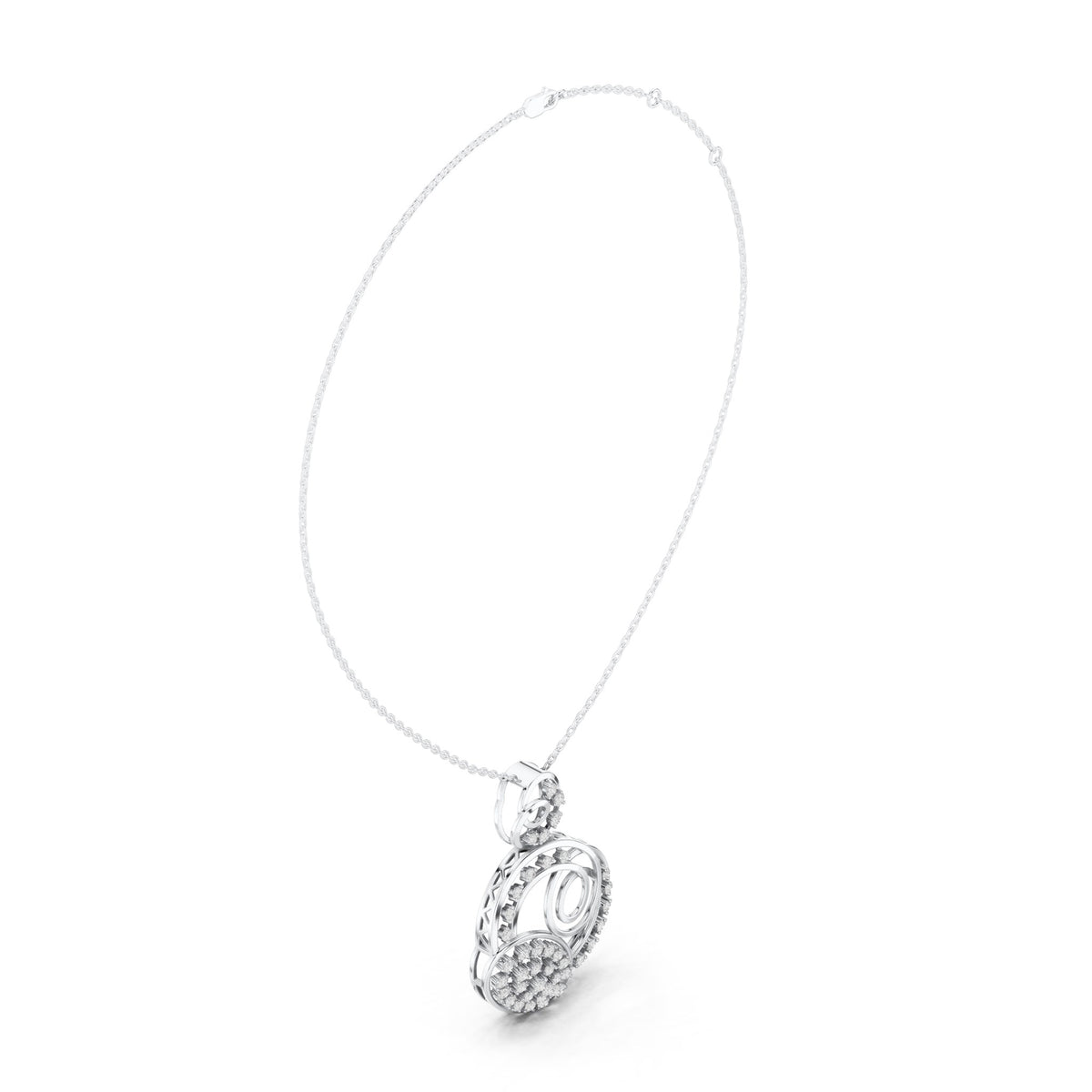 Round lab-grown diamond swirl circle pendant in white gold, 1.158 CT TW, view 1