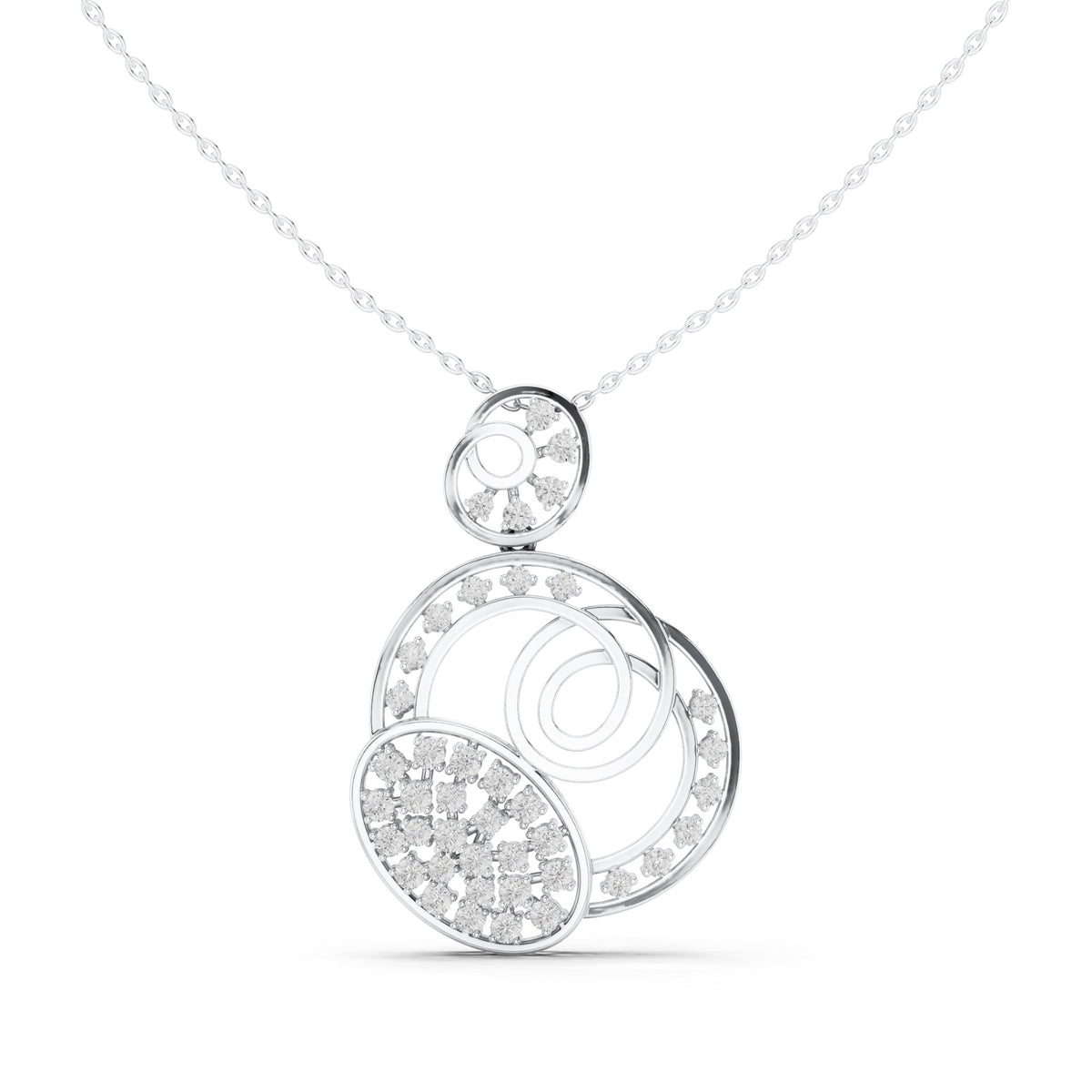 Round lab-grown diamond swirl circle pendant in white gold, 1.158 CT TW, view 2