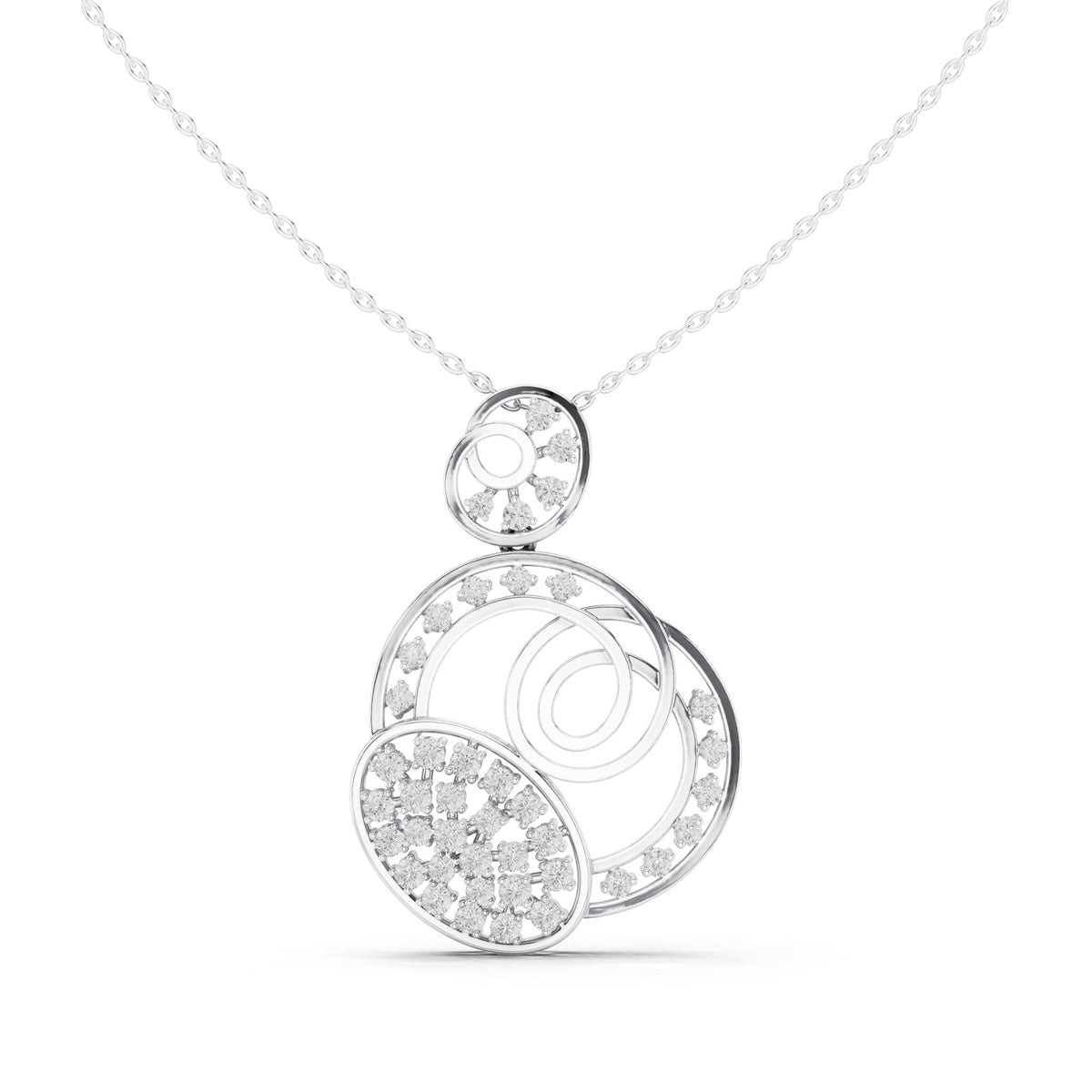 Round lab-grown diamond swirl circle pendant in white gold, 1.158 CT TW, view 4