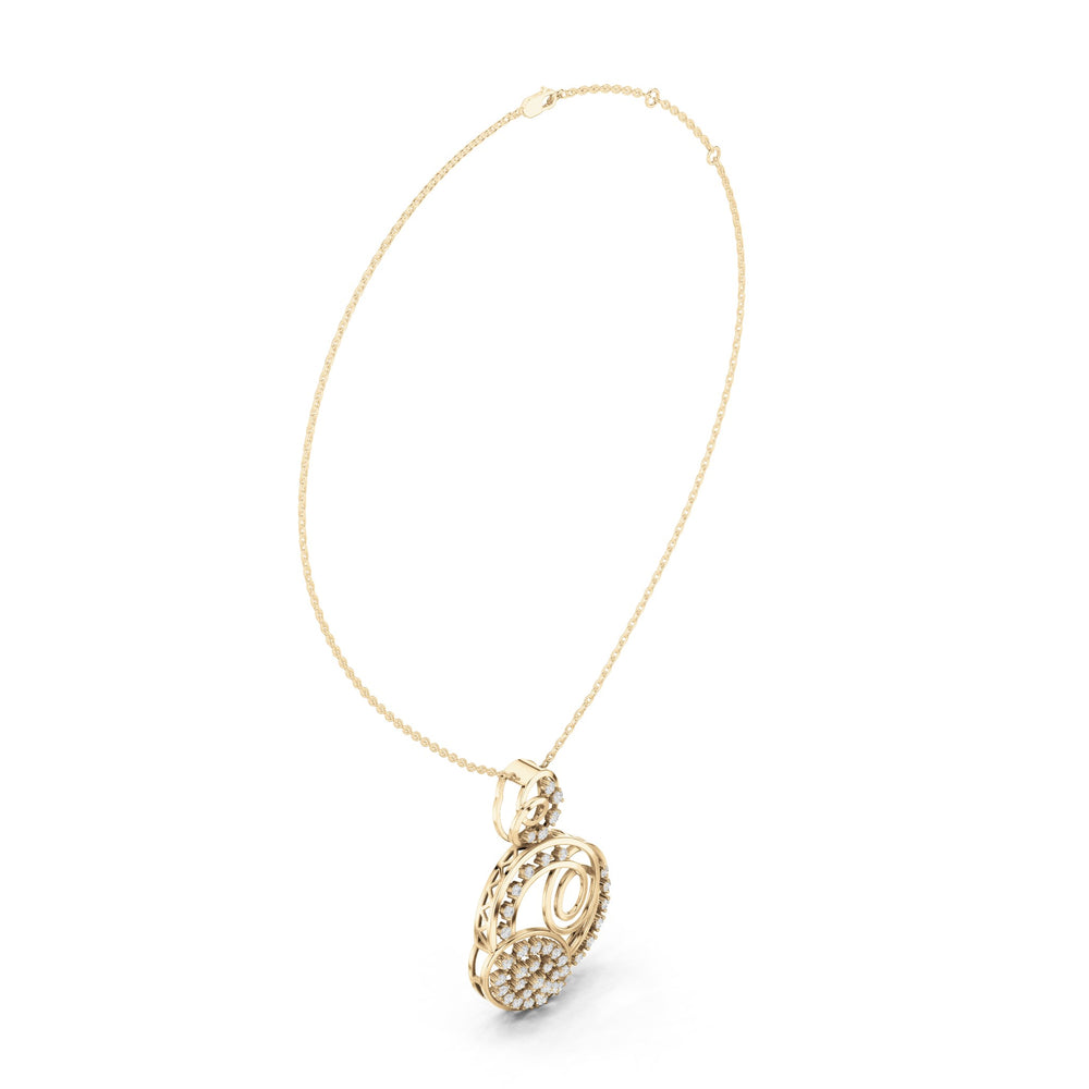 Round lab-grown diamond swirl circle pendant in yellow gold, 1.158 CT TW, view 1