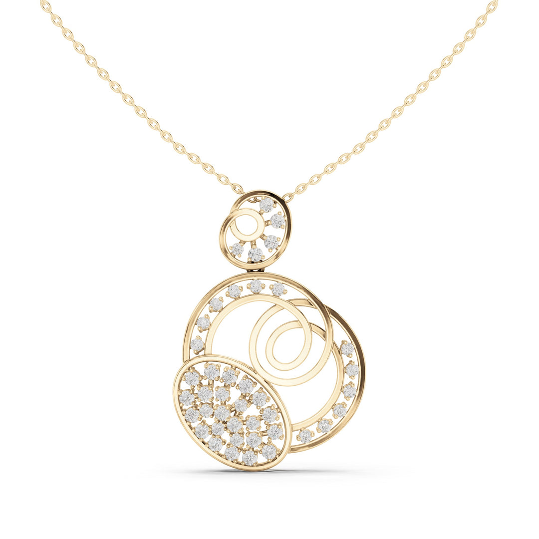 Round lab-grown diamond swirl circle pendant in yellow gold, 1.158 CT TW, view 4