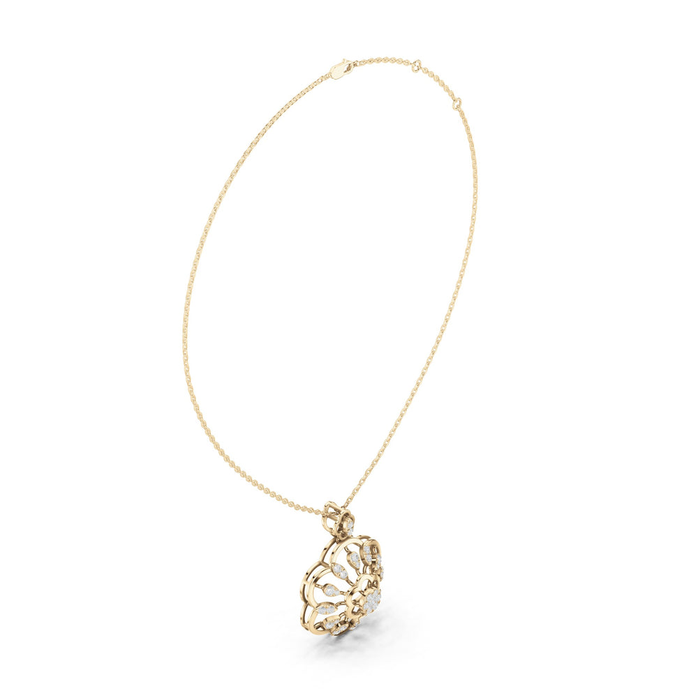 Round lab-grown diamond openwork flower pendant in yellow gold, 0.838 CT TW, view 1
