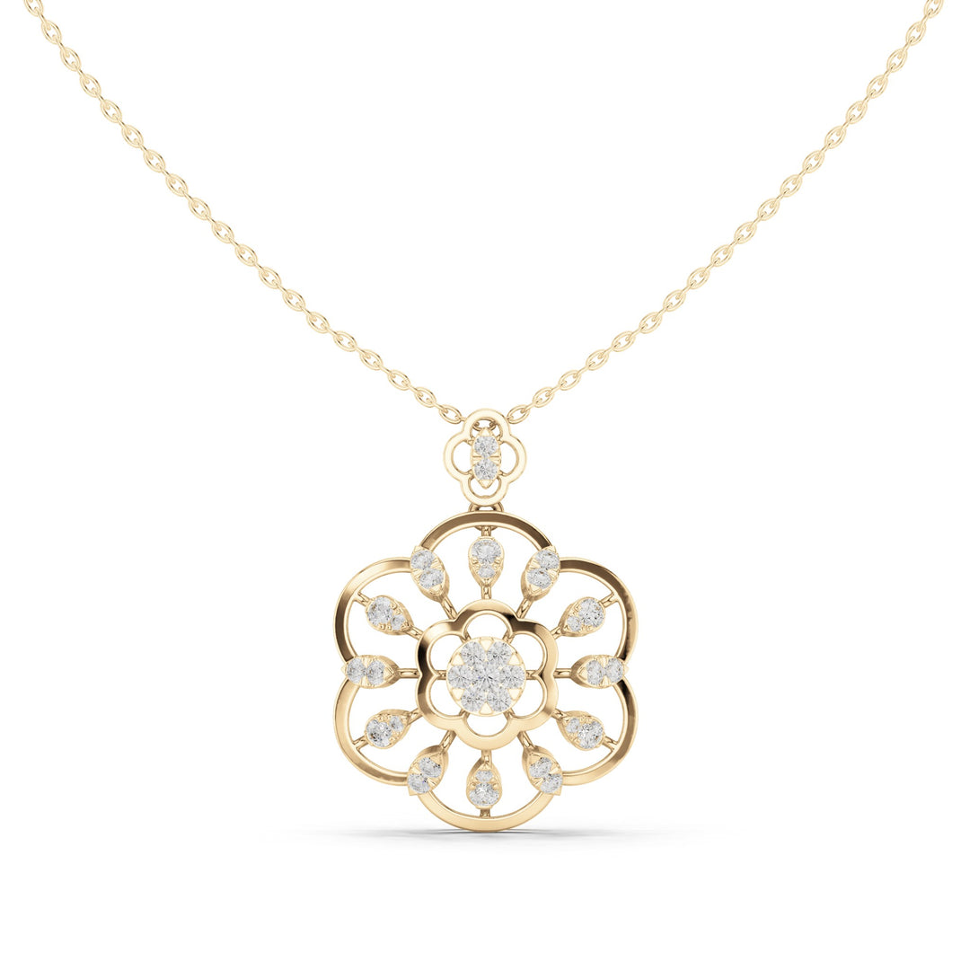 Round lab-grown diamond openwork flower pendant in yellow gold, 0.838 CT TW, view 4