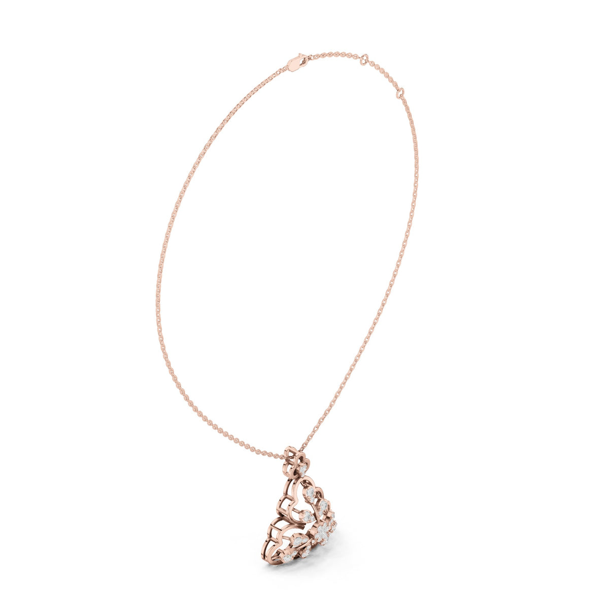 Round lab-grown diamond trefoil pendant in rose gold, 0.863 CT TW, view 1