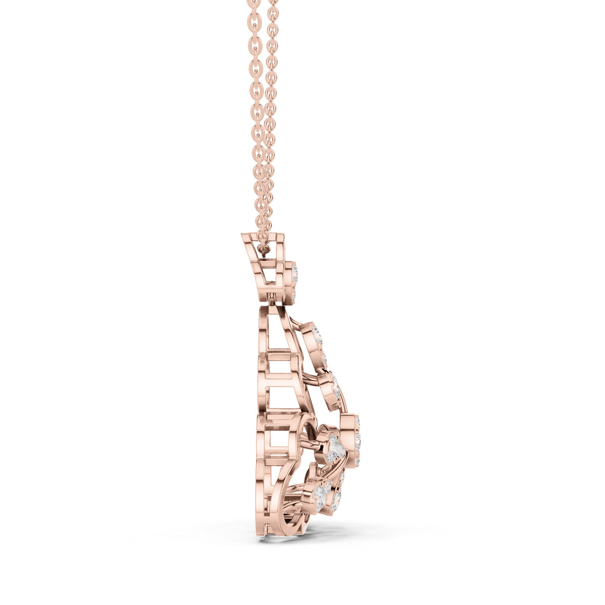 Round lab-grown diamond trefoil pendant in rose gold, 0.863 CT TW, view 3