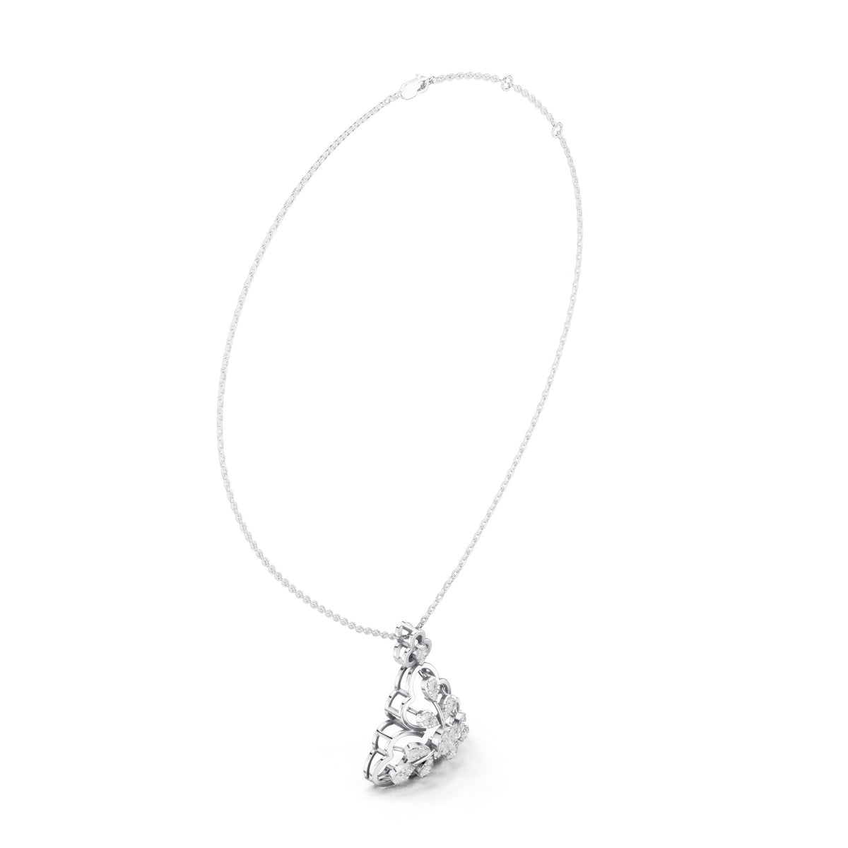 Round lab-grown diamond trefoil pendant in white gold, 0.863 CT TW, view 1