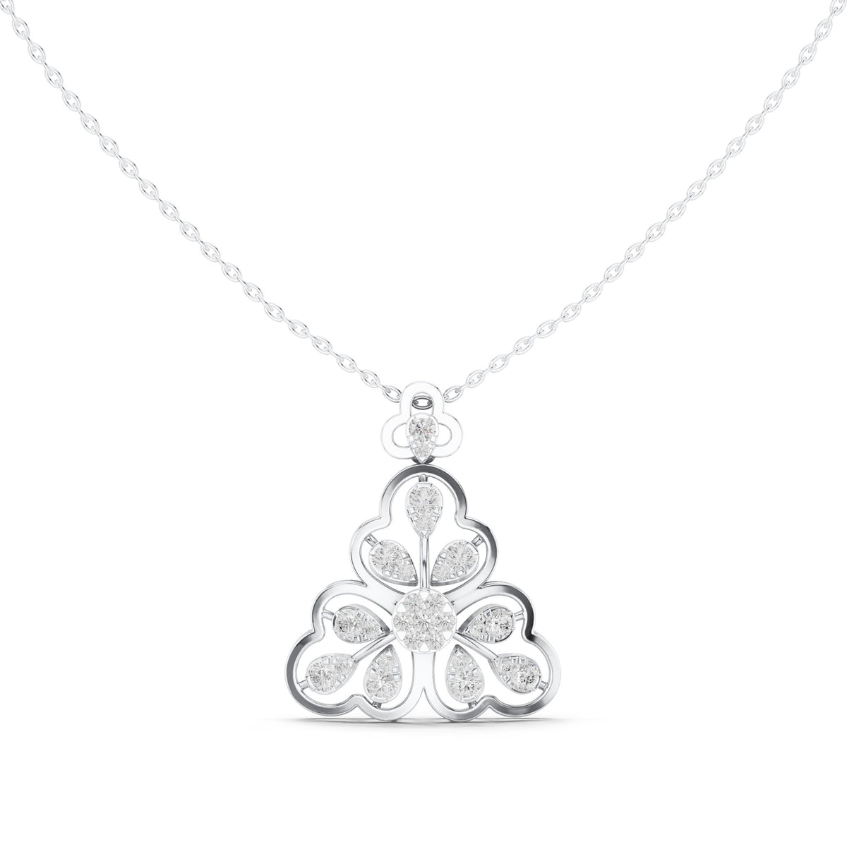 Round lab-grown diamond trefoil pendant in white gold, 0.863 CT TW, view 2