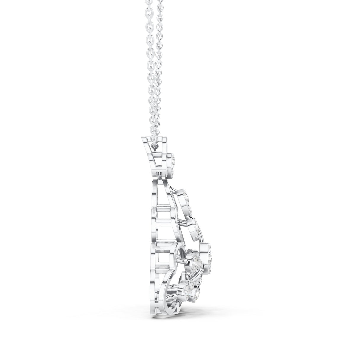 Round lab-grown diamond trefoil pendant in white gold, 0.863 CT TW, view 3