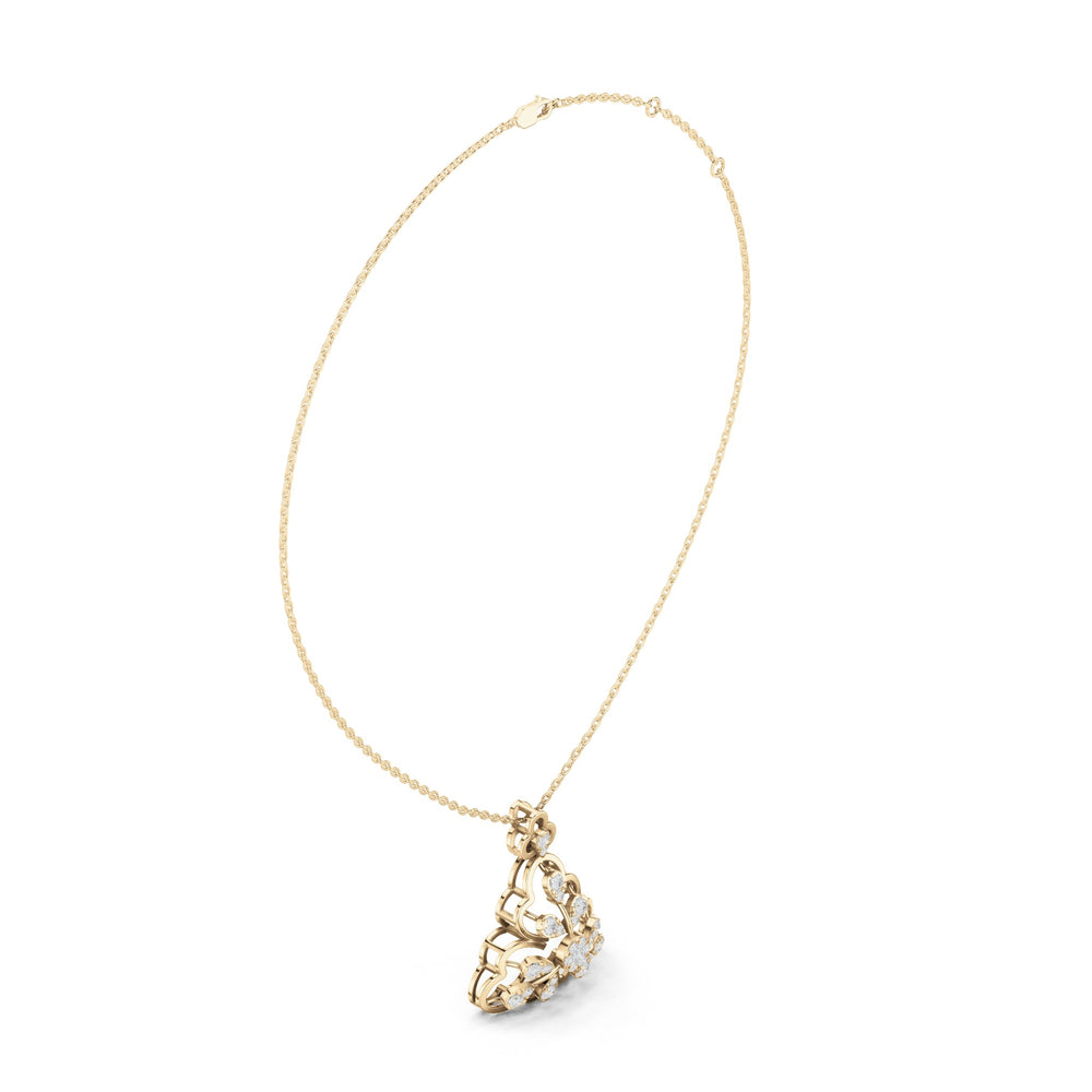 Round lab-grown diamond trefoil pendant in yellow gold, 0.863 CT TW, view 1