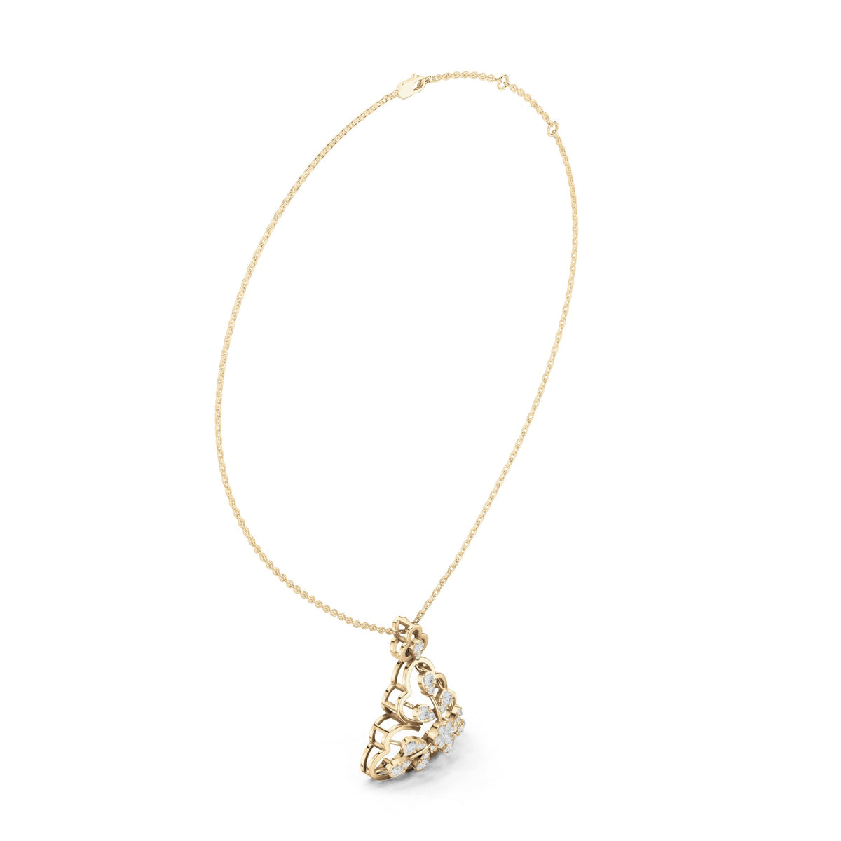 Round lab-grown diamond trefoil pendant in yellow gold, 0.863 CT TW, view 1