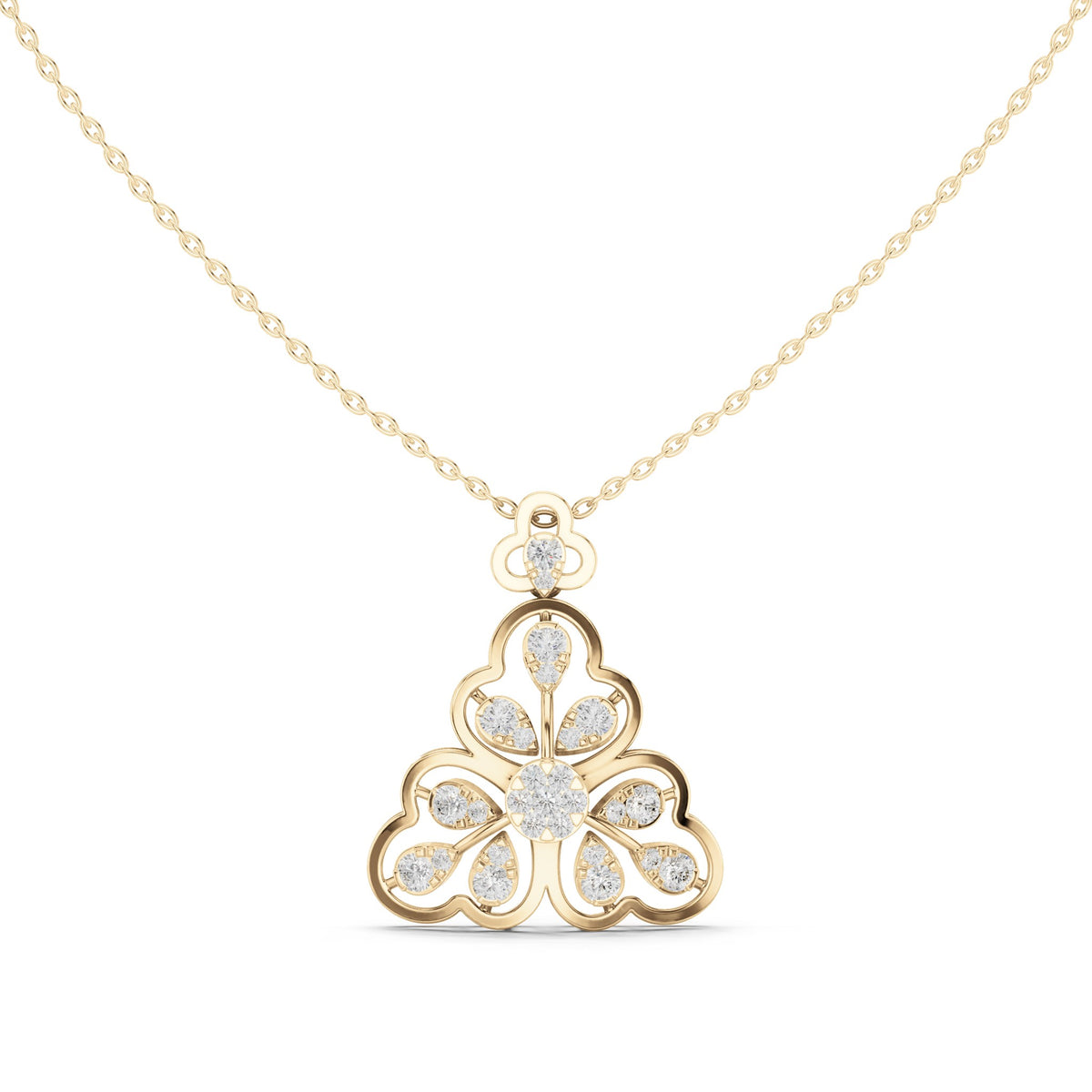 Round lab-grown diamond trefoil pendant in yellow gold, 0.863 CT TW, view 2