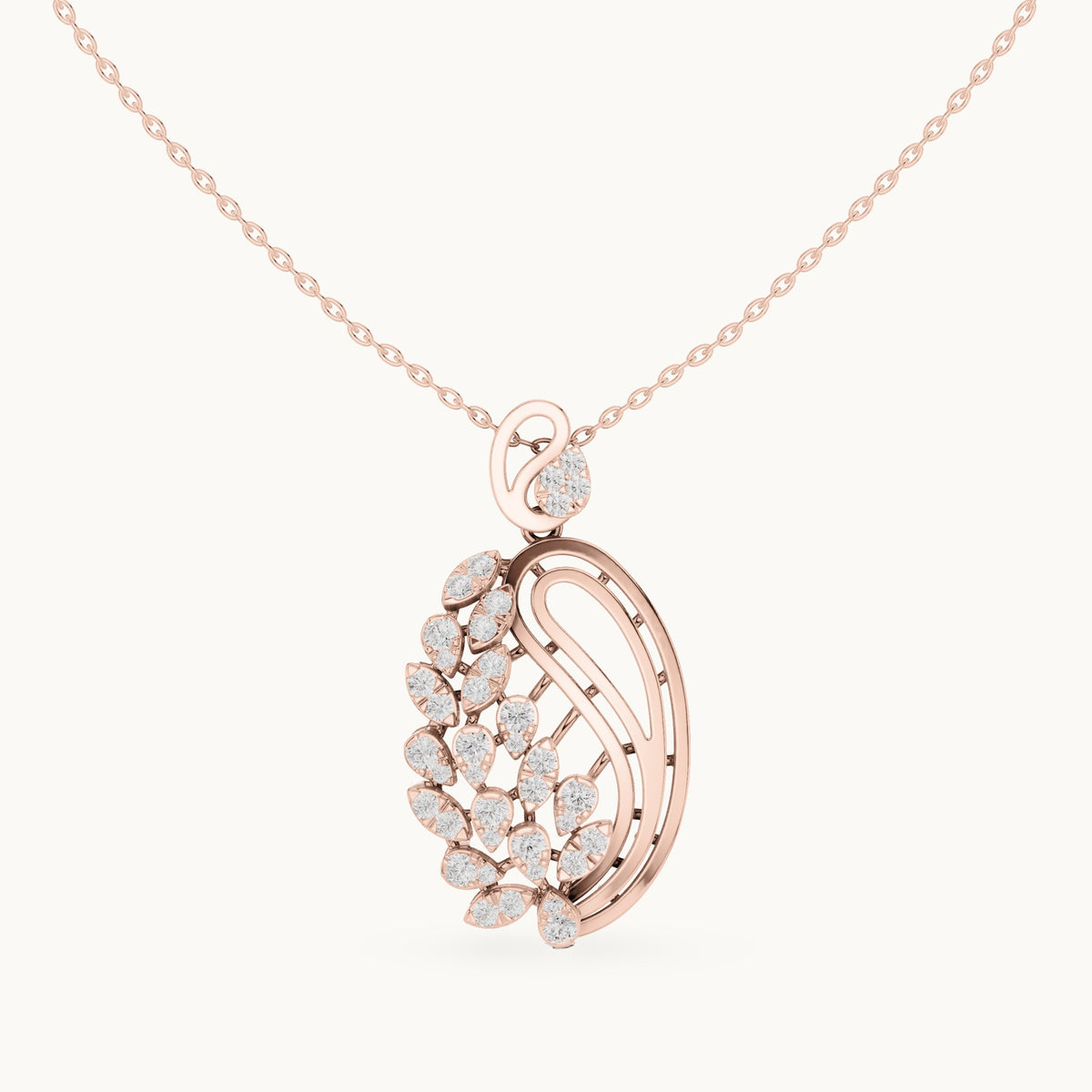 Round lab-grown diamond filigree oval pendant in rose gold, 1.055 CT TW, view 4