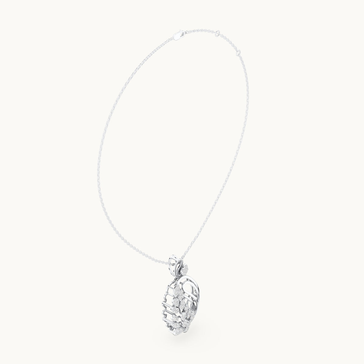 Round lab-grown diamond filigree oval pendant in white gold, 1.055 CT TW, view 1