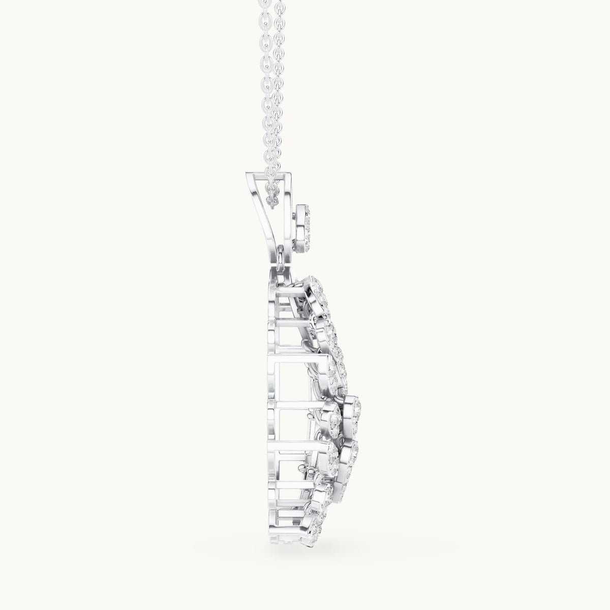 Round lab-grown diamond filigree oval pendant in white gold, 1.055 CT TW, view 3