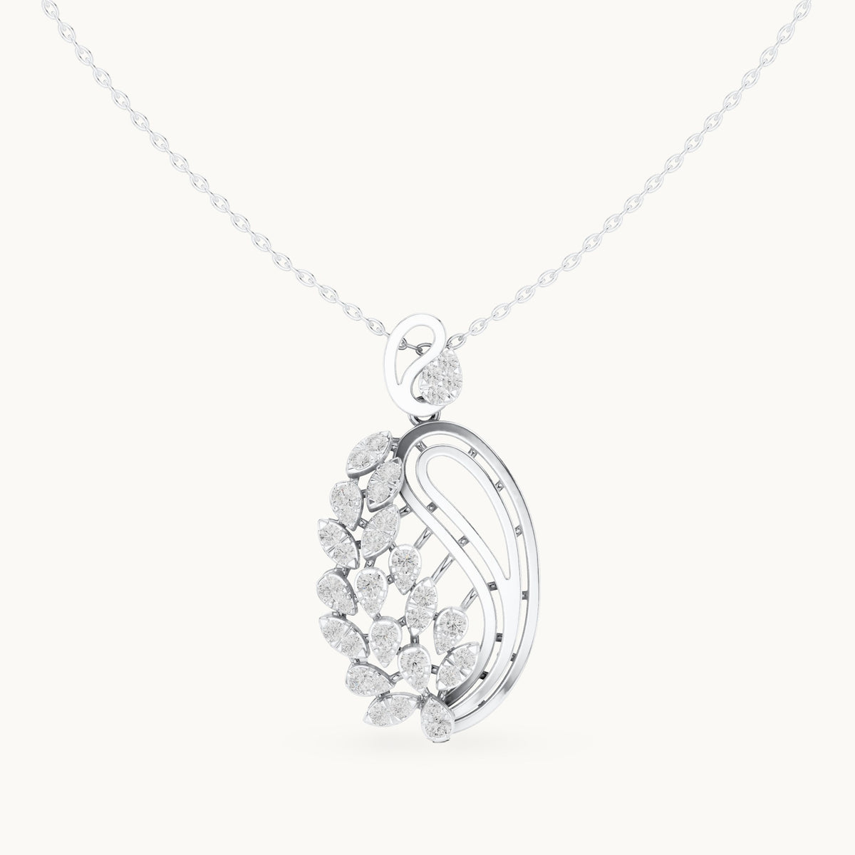 Round lab-grown diamond filigree oval pendant in white gold, 1.055 CT TW, view 4