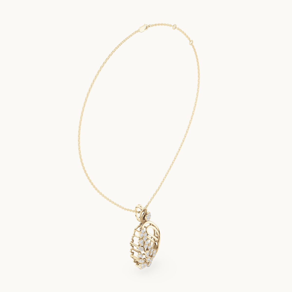 Round lab-grown diamond filigree oval pendant in yellow gold, 1.055 CT TW, view 1