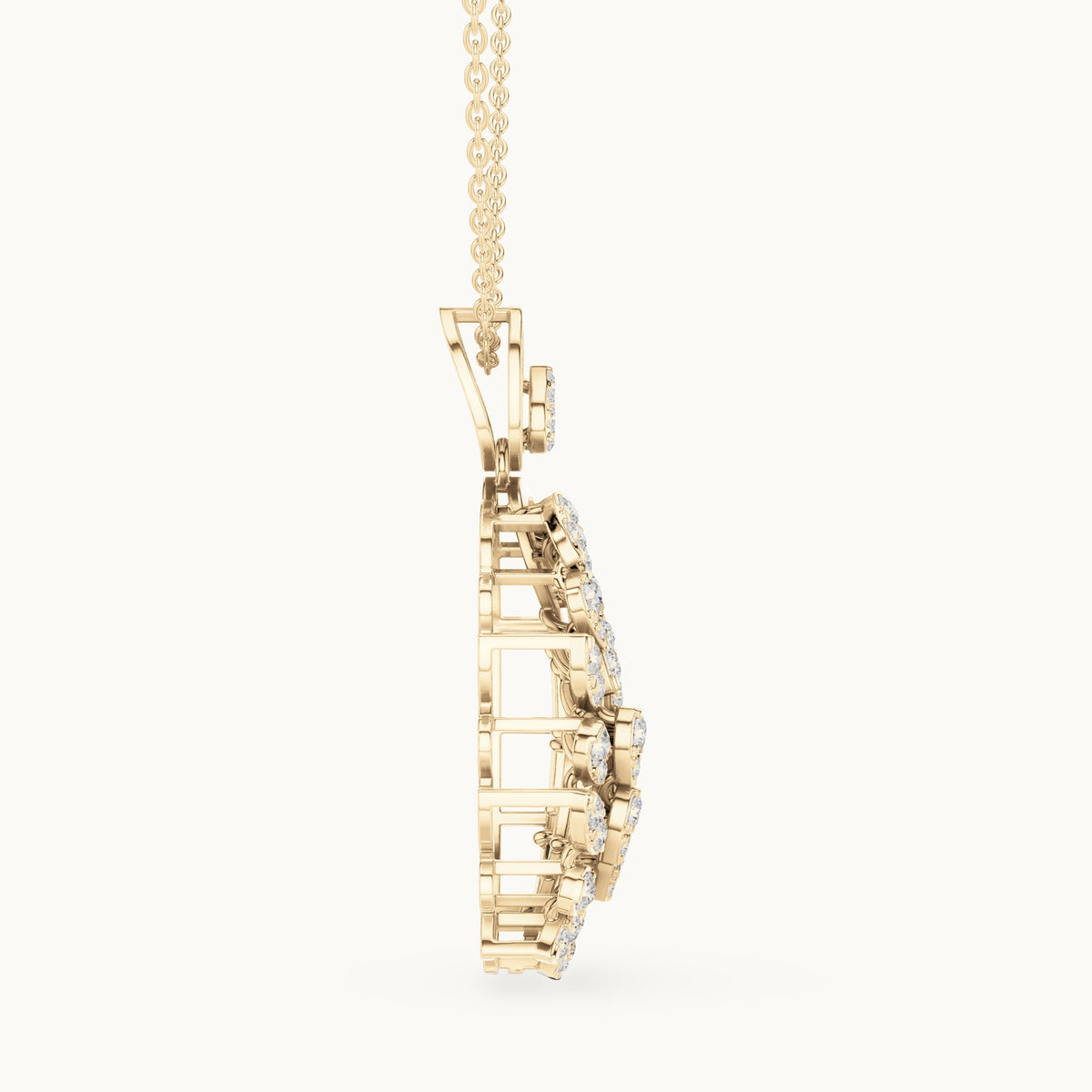 Round lab-grown diamond filigree oval pendant in yellow gold, 1.055 CT TW, view 3