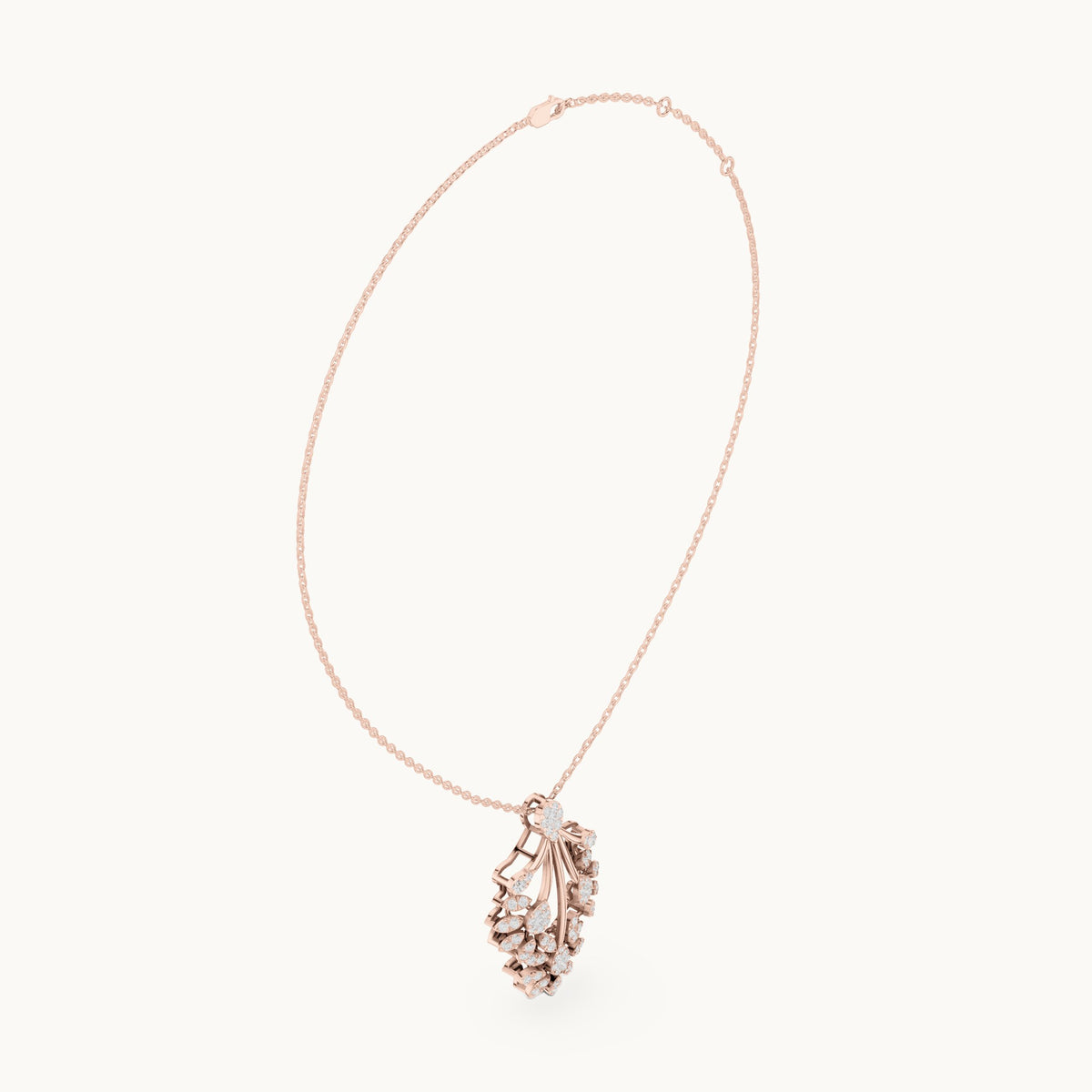 Round lab-grown diamond floral fan pendant in rose gold, 0.998 CT TW, view 1