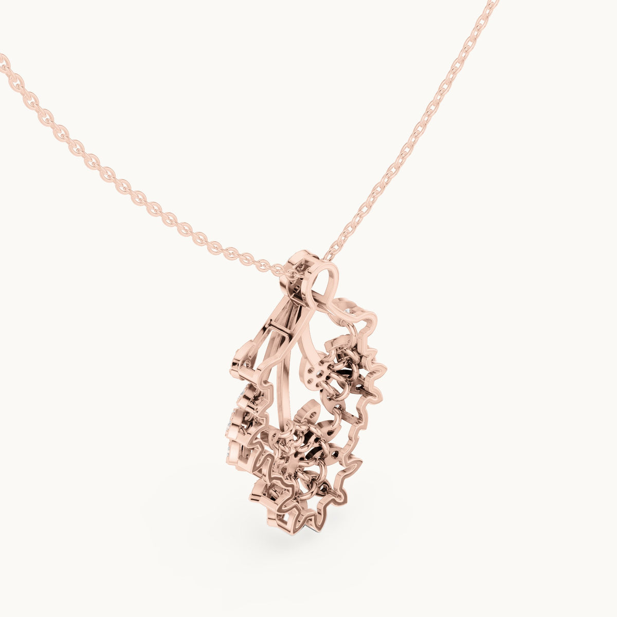 Round lab-grown diamond floral fan pendant in rose gold, 0.998 CT TW, view 2