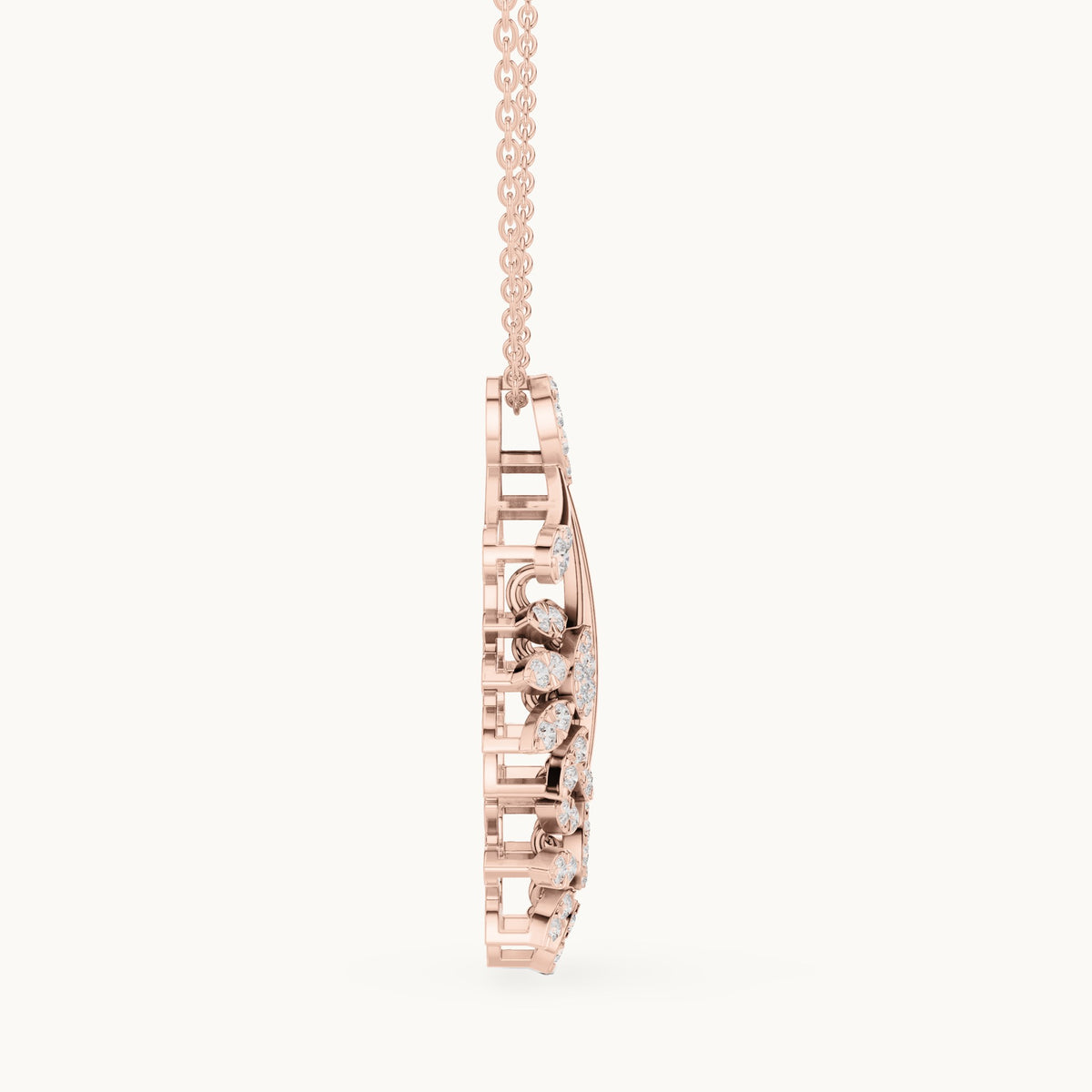 Round lab-grown diamond floral fan pendant in rose gold, 0.998 CT TW, view 3