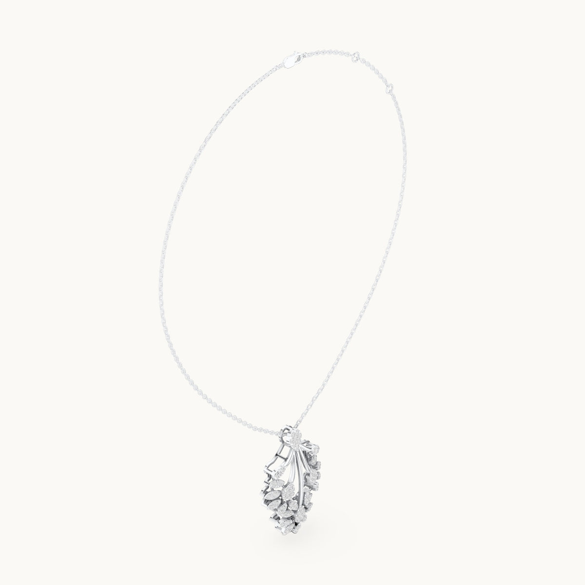 Round lab-grown diamond floral fan pendant in white gold, 0.998 CT TW, view 1