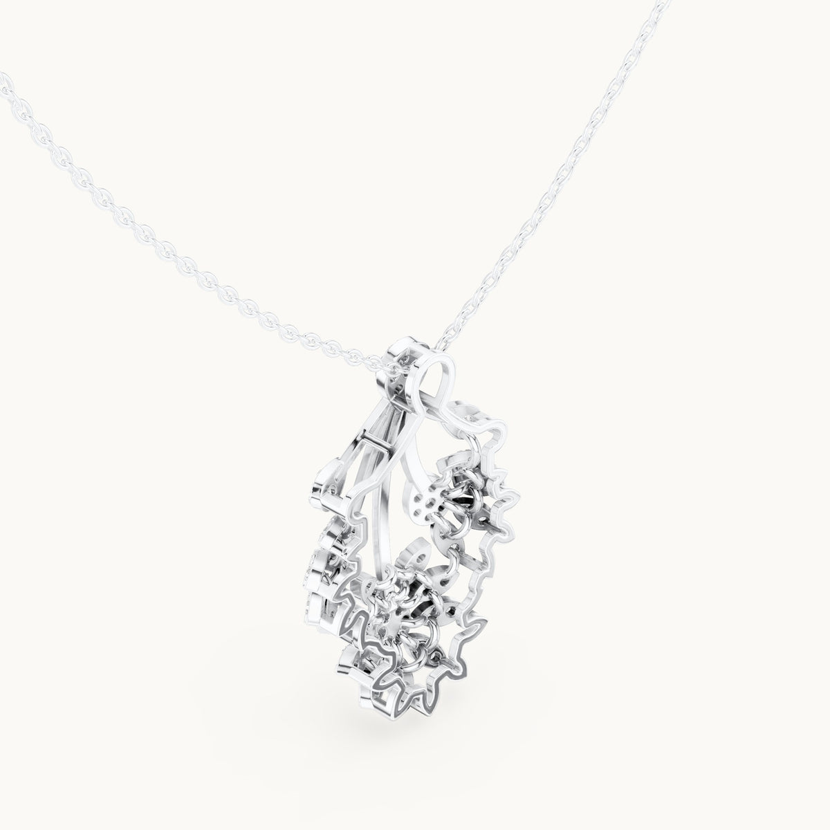 Round lab-grown diamond floral fan pendant in white gold, 0.998 CT TW, view 2