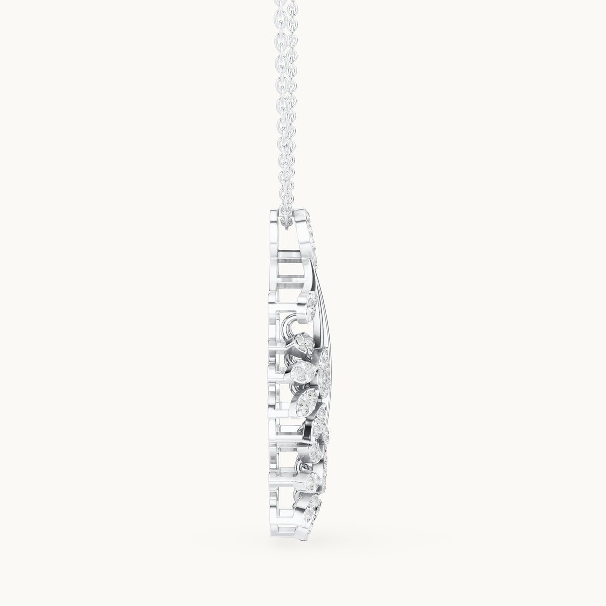 Round lab-grown diamond floral fan pendant in white gold, 0.998 CT TW, view 3
