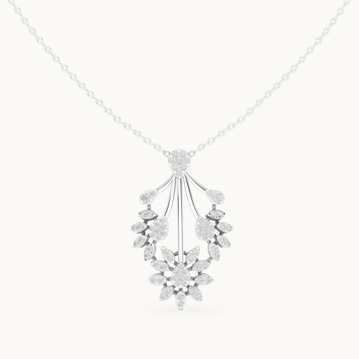 Round lab-grown diamond floral fan pendant in white gold, 0.998 CT TW, view 4