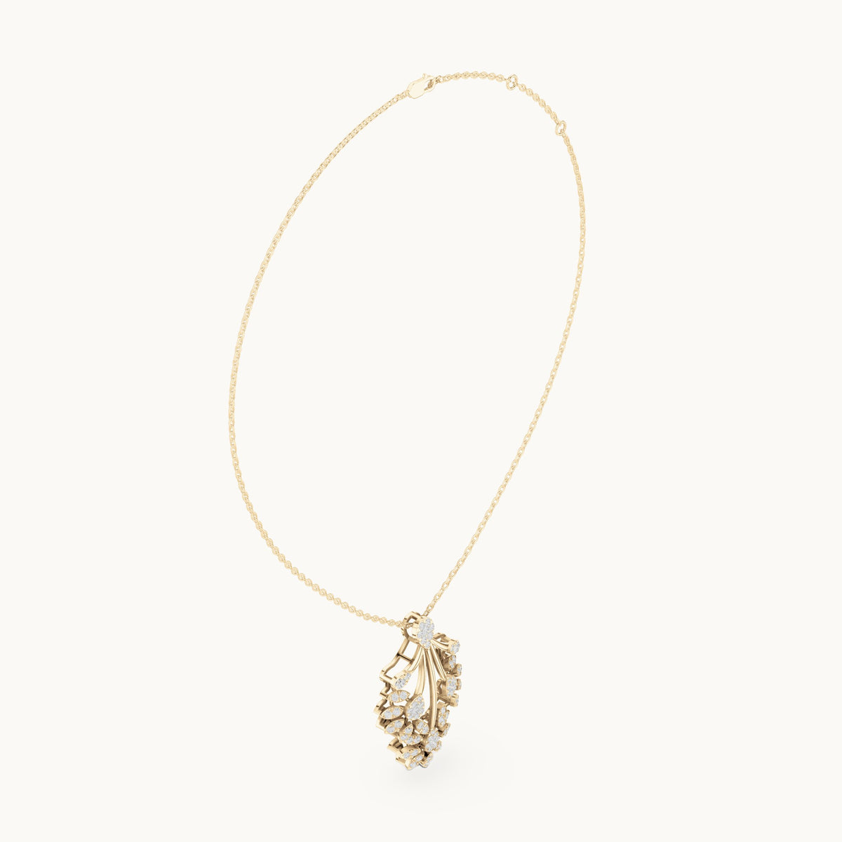 Round lab-grown diamond floral fan pendant in yellow gold, 0.998 CT TW, view 1