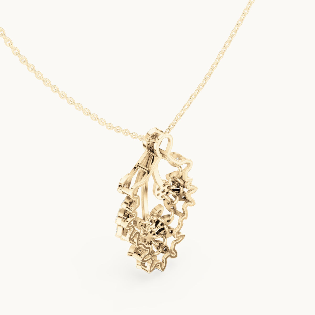 Round lab-grown diamond floral fan pendant in yellow gold, 0.998 CT TW, view 2