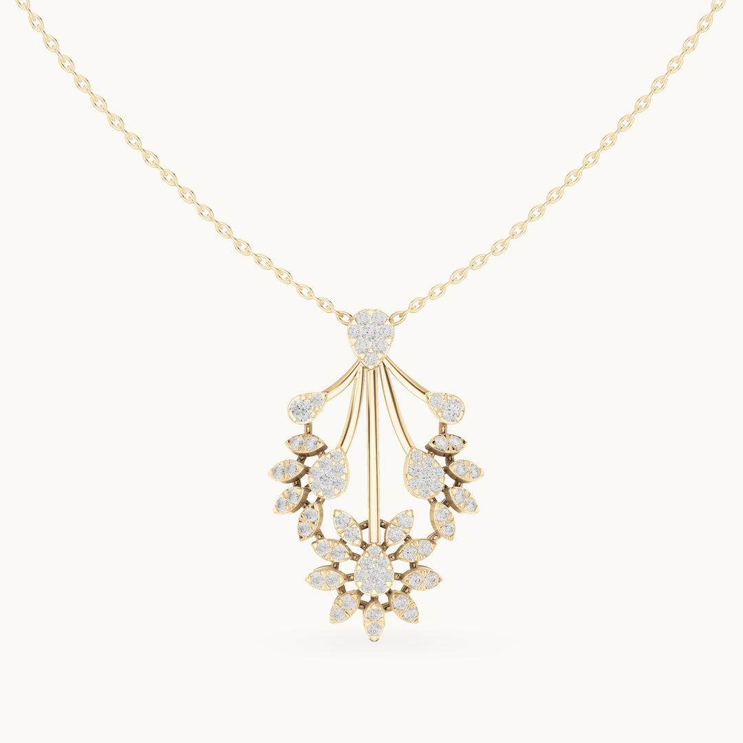 Round lab-grown diamond floral fan pendant in yellow gold, 0.998 CT TW, view 4