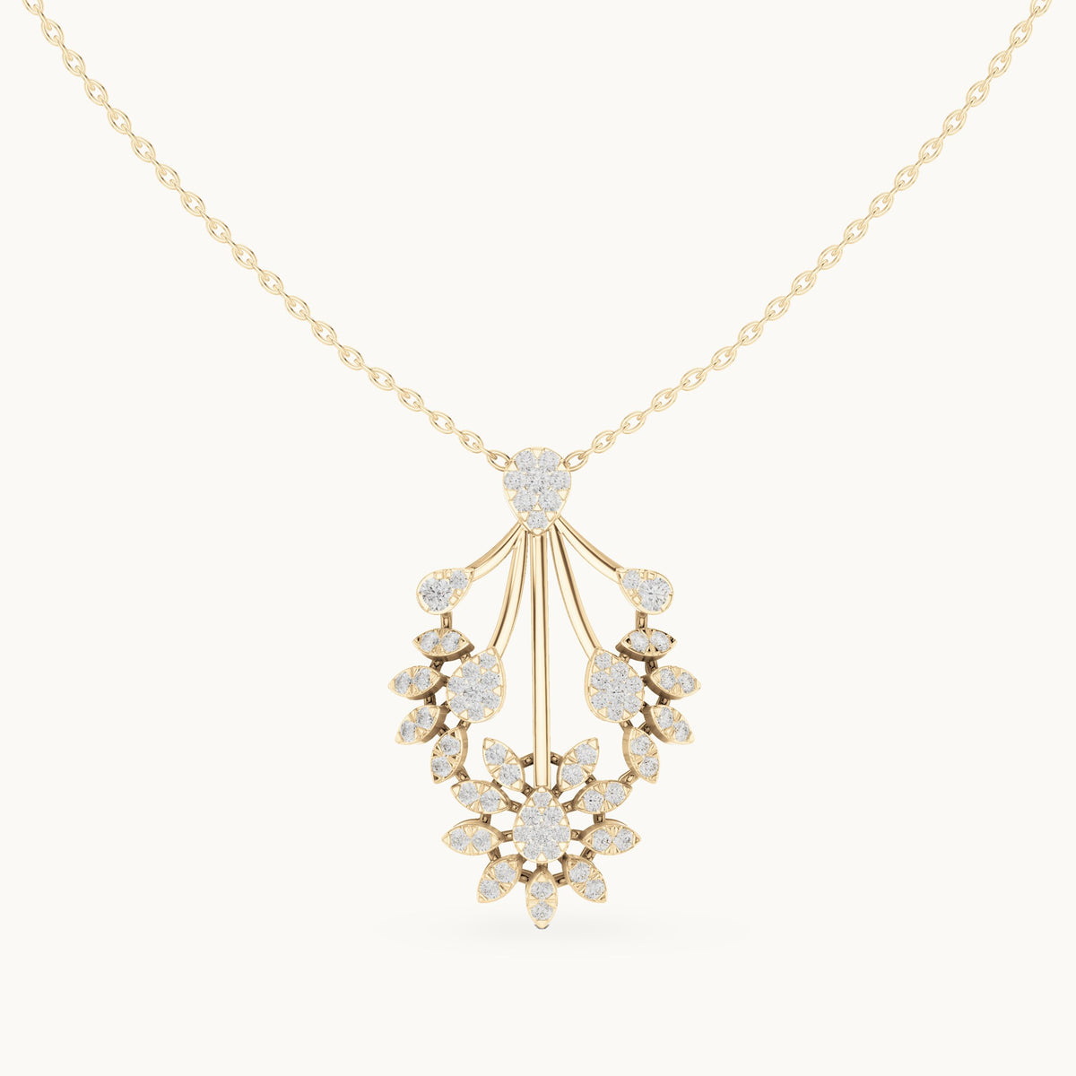 Round lab-grown diamond floral fan pendant in yellow gold, 0.998 CT TW, view 4