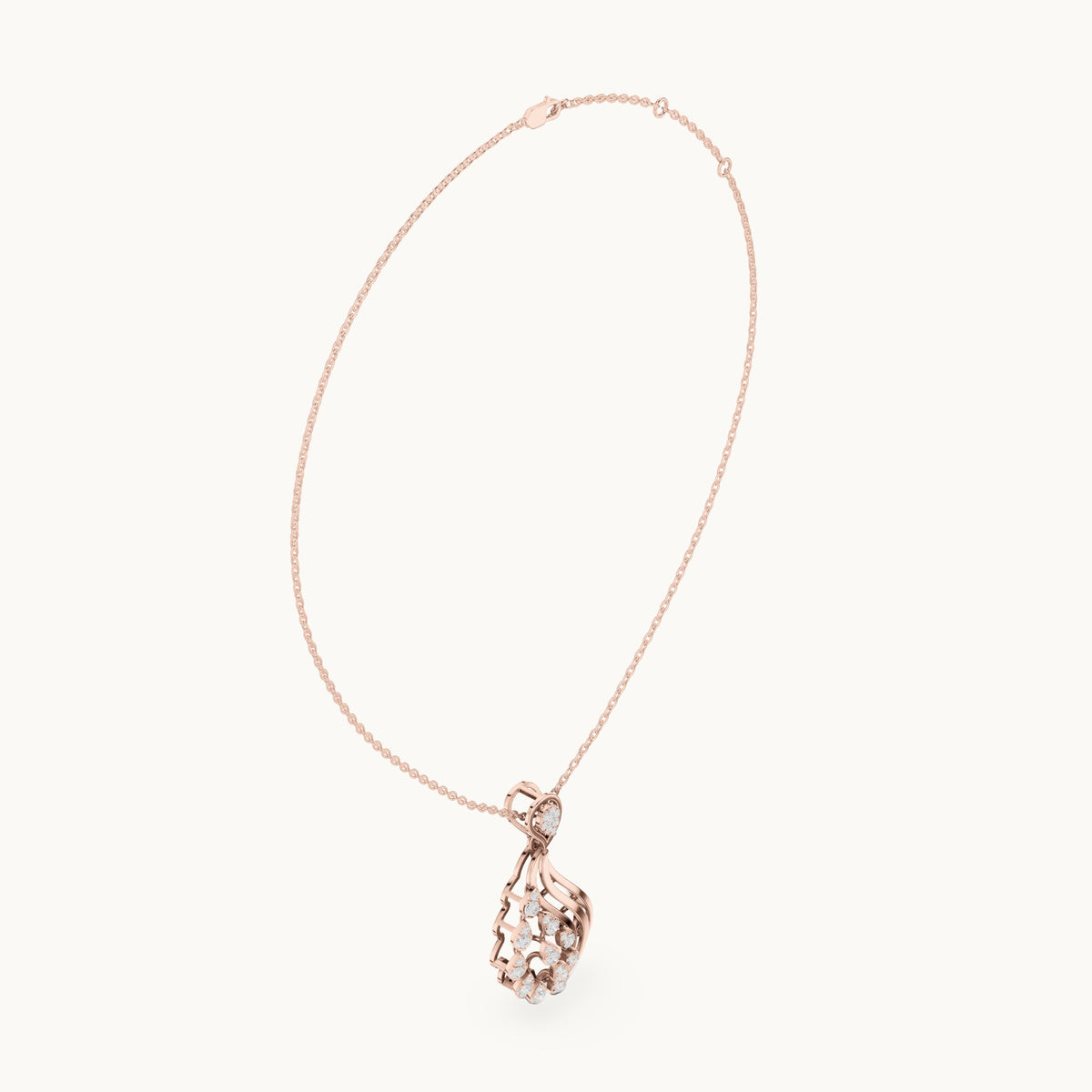 Round lab-grown diamond paisley cluster pendant in rose gold, 0.689 CT TW, view 1