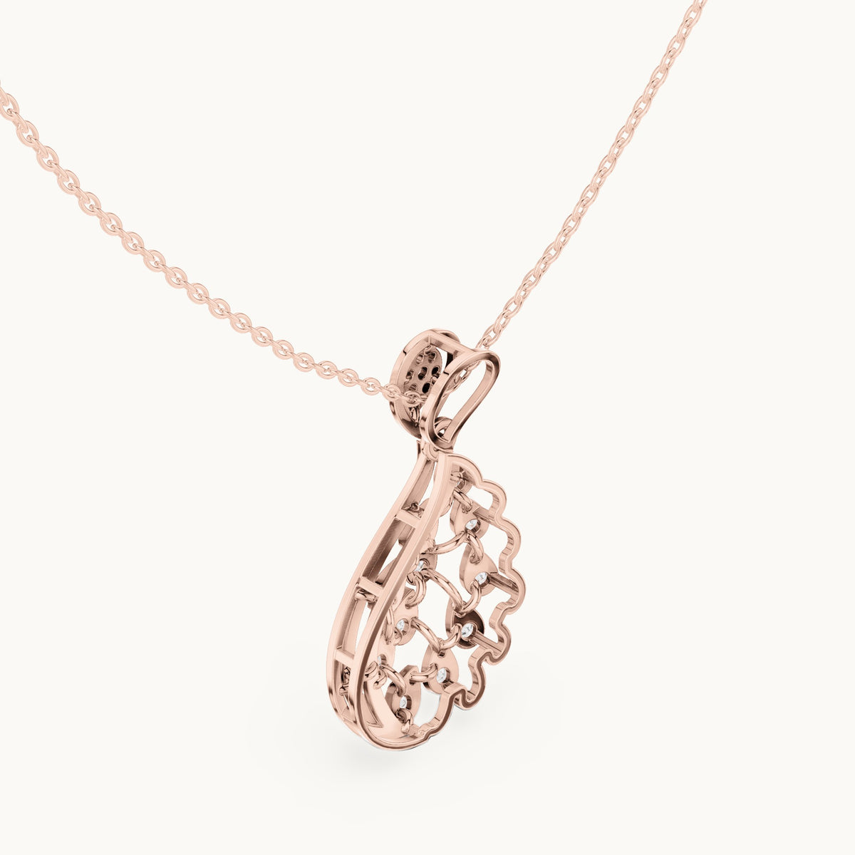 Round lab-grown diamond paisley cluster pendant in rose gold, 0.689 CT TW, view 2