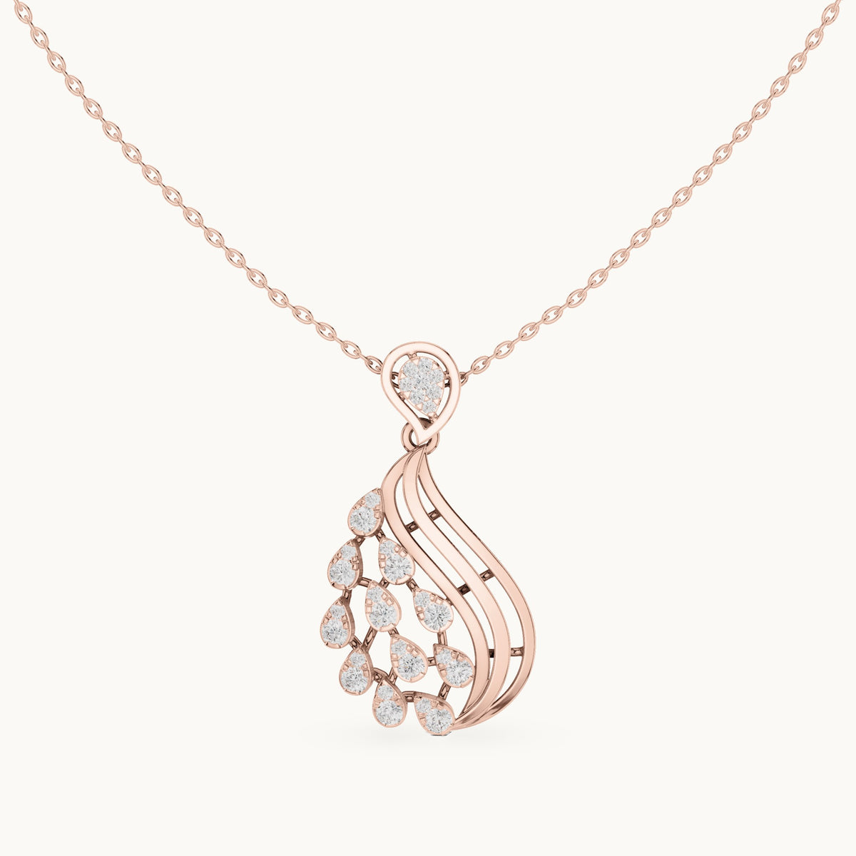Round lab-grown diamond paisley cluster pendant in rose gold, 0.689 CT TW, view 4