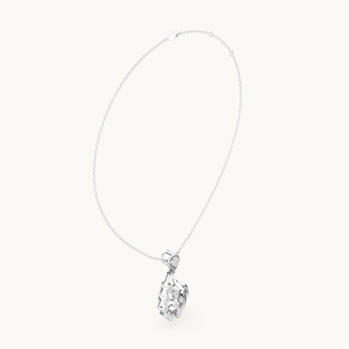 Round lab-grown diamond paisley cluster pendant in white gold, 0.689 CT TW, view 1