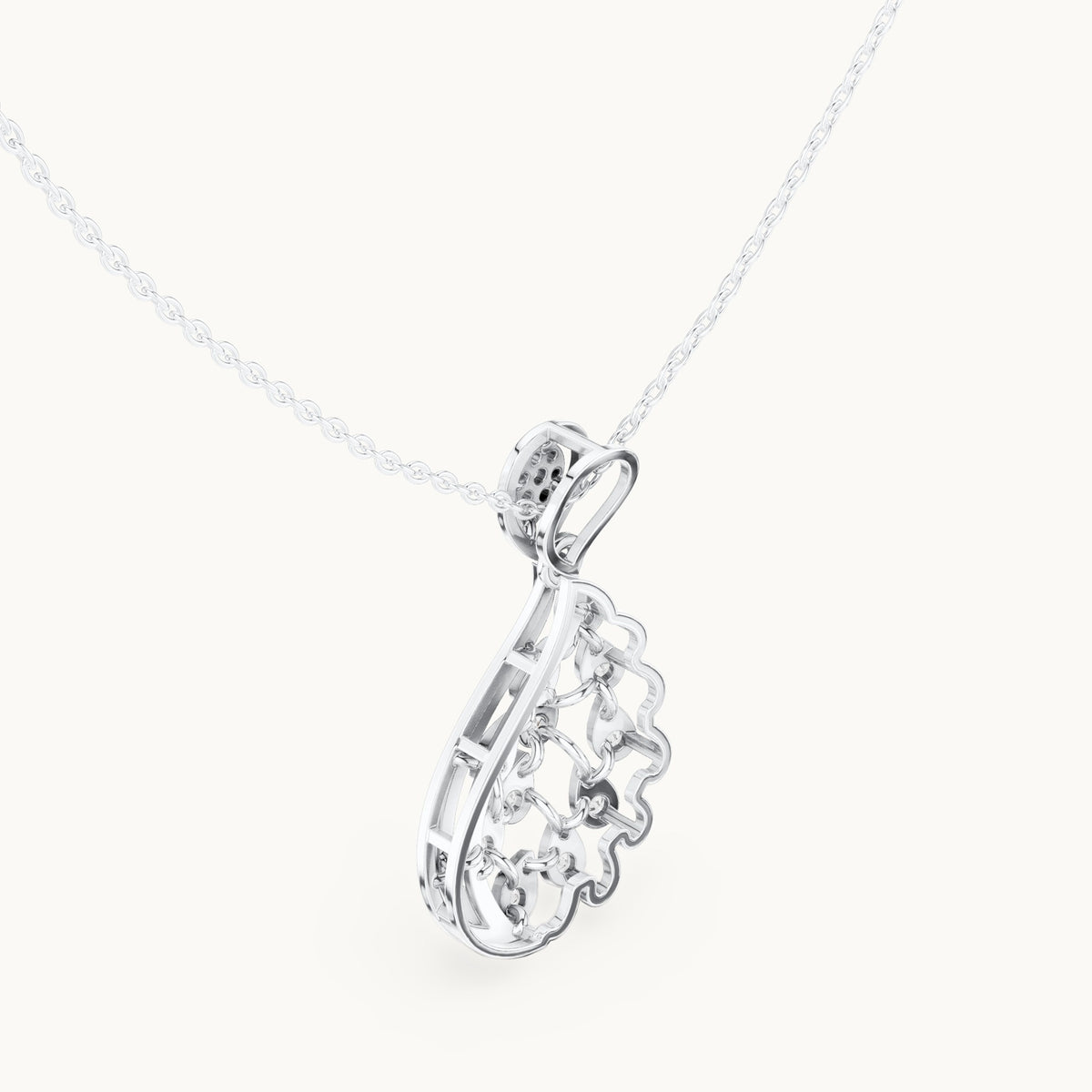 Round lab-grown diamond paisley cluster pendant in white gold, 0.689 CT TW, view 2