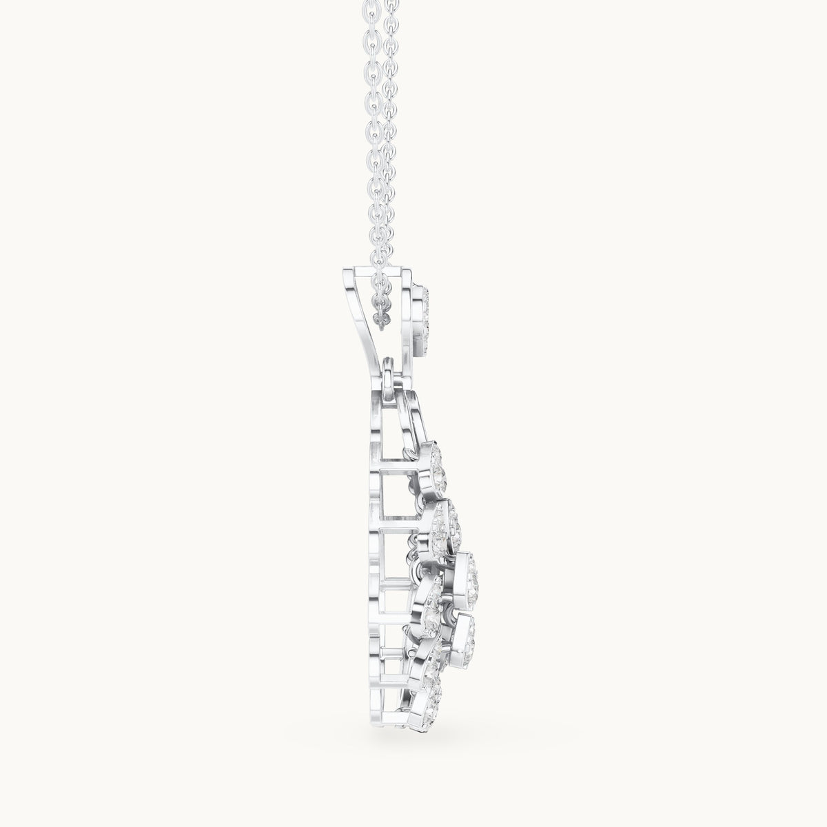 Round lab-grown diamond paisley cluster pendant in white gold, 0.689 CT TW, view 3