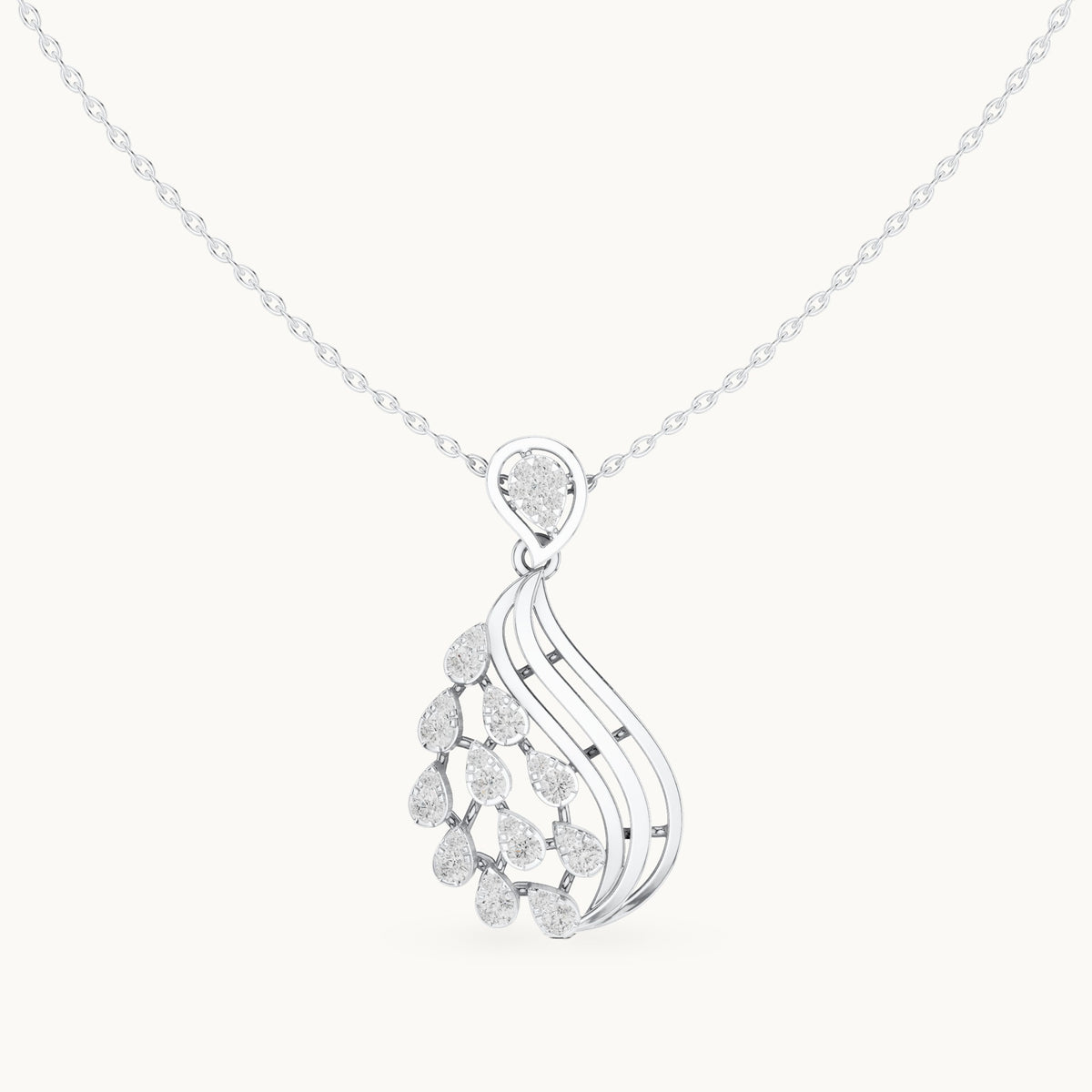 Round lab-grown diamond paisley cluster pendant in white gold, 0.689 CT TW, view 4