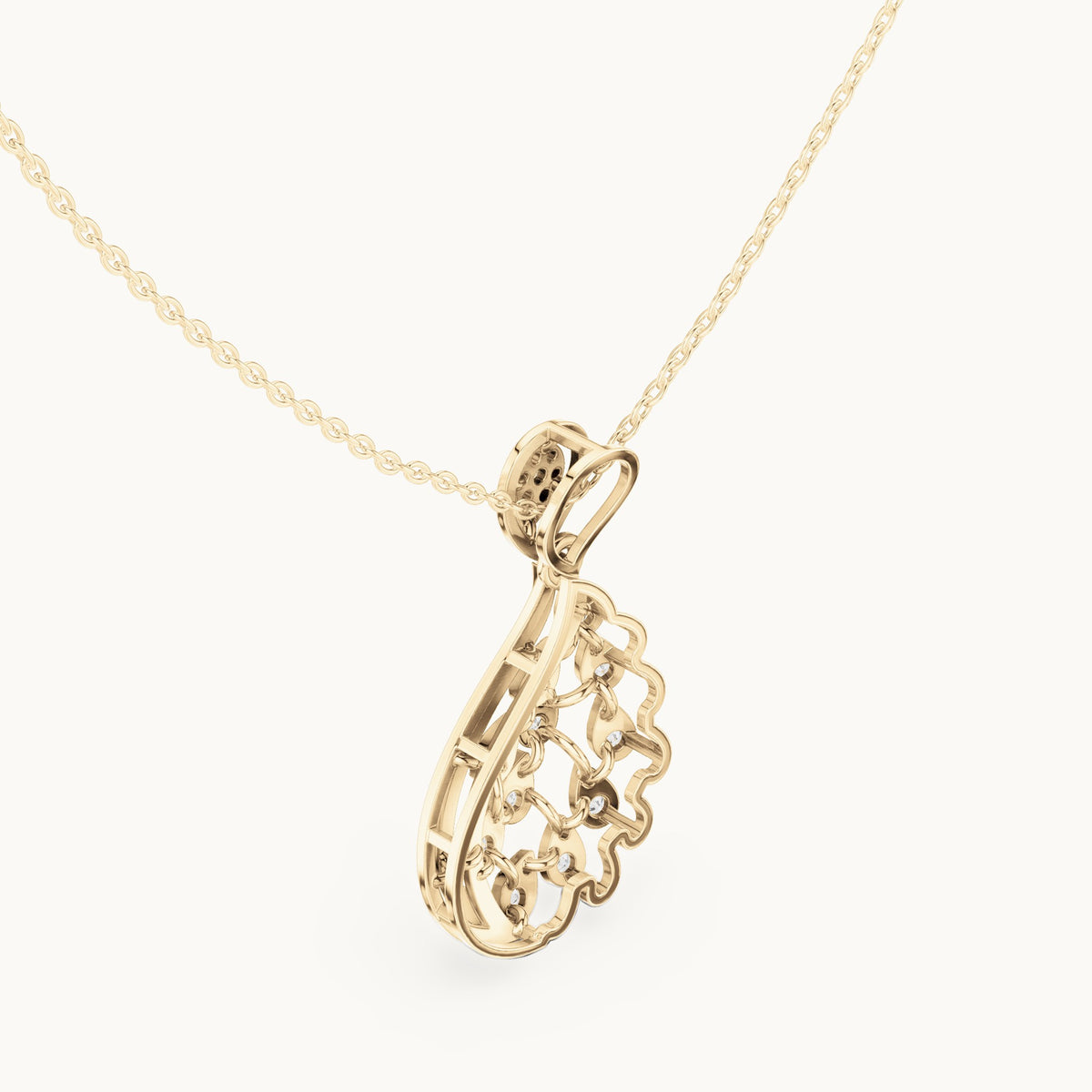 Round lab-grown diamond paisley cluster pendant in yellow gold, 0.689 CT TW, view 2