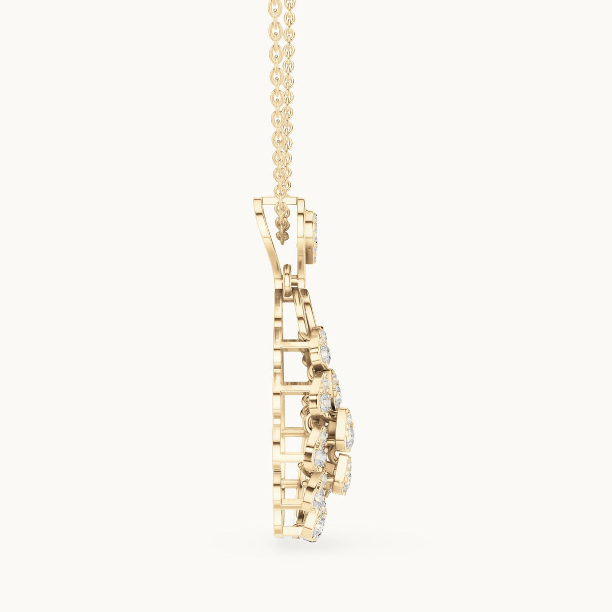 Round lab-grown diamond paisley cluster pendant in yellow gold, 0.689 CT TW, view 3