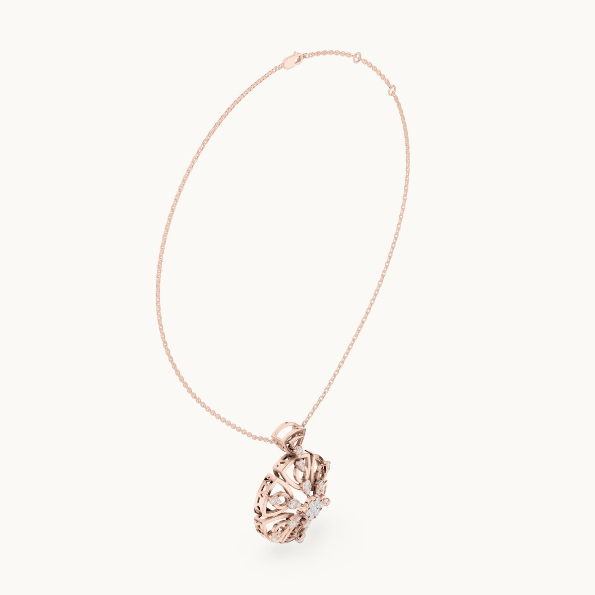 Round lab-grown diamond filigree rosette pendant in rose gold, 0.791 CT TW, view 1