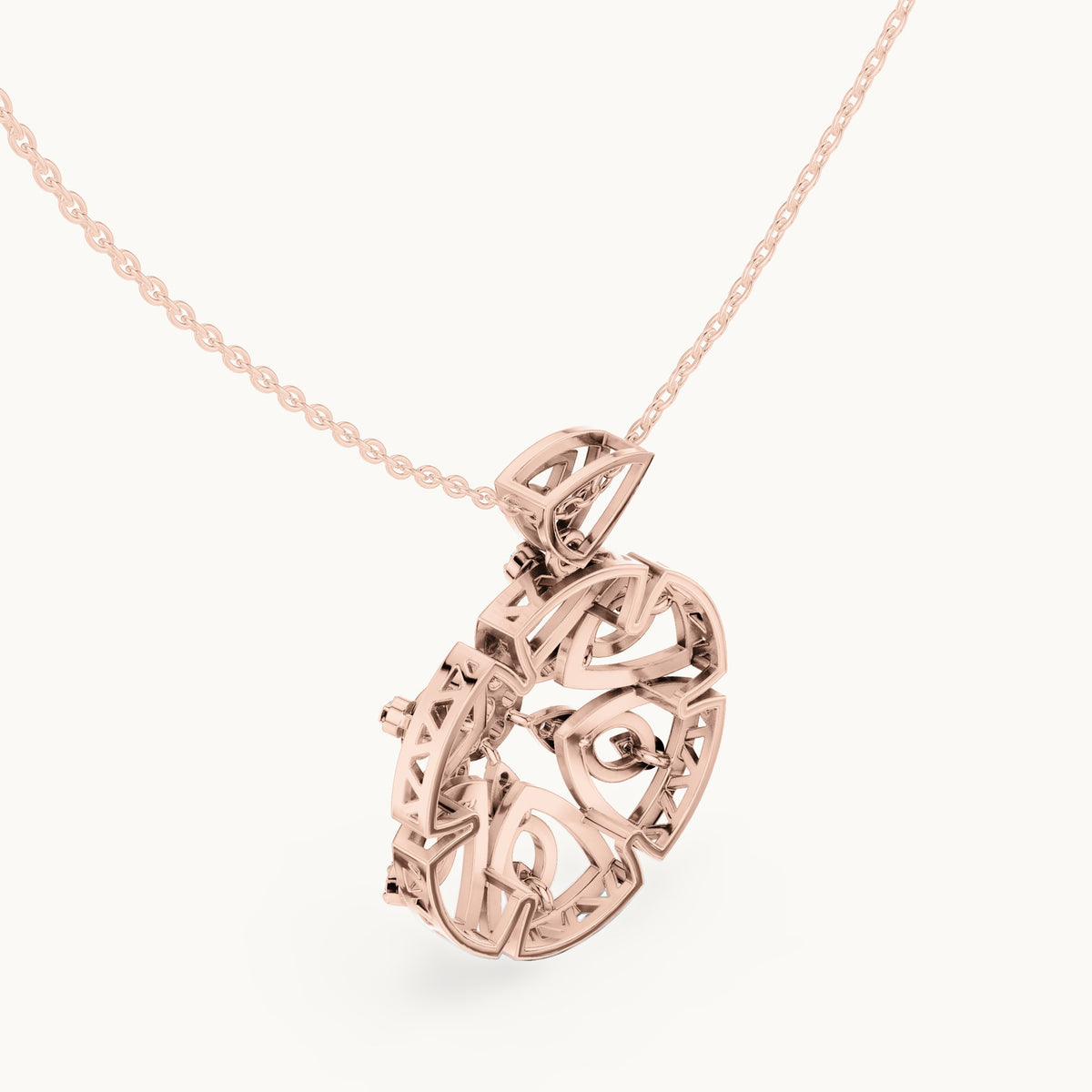 Round lab-grown diamond filigree rosette pendant in rose gold, 0.791 CT TW, view 2