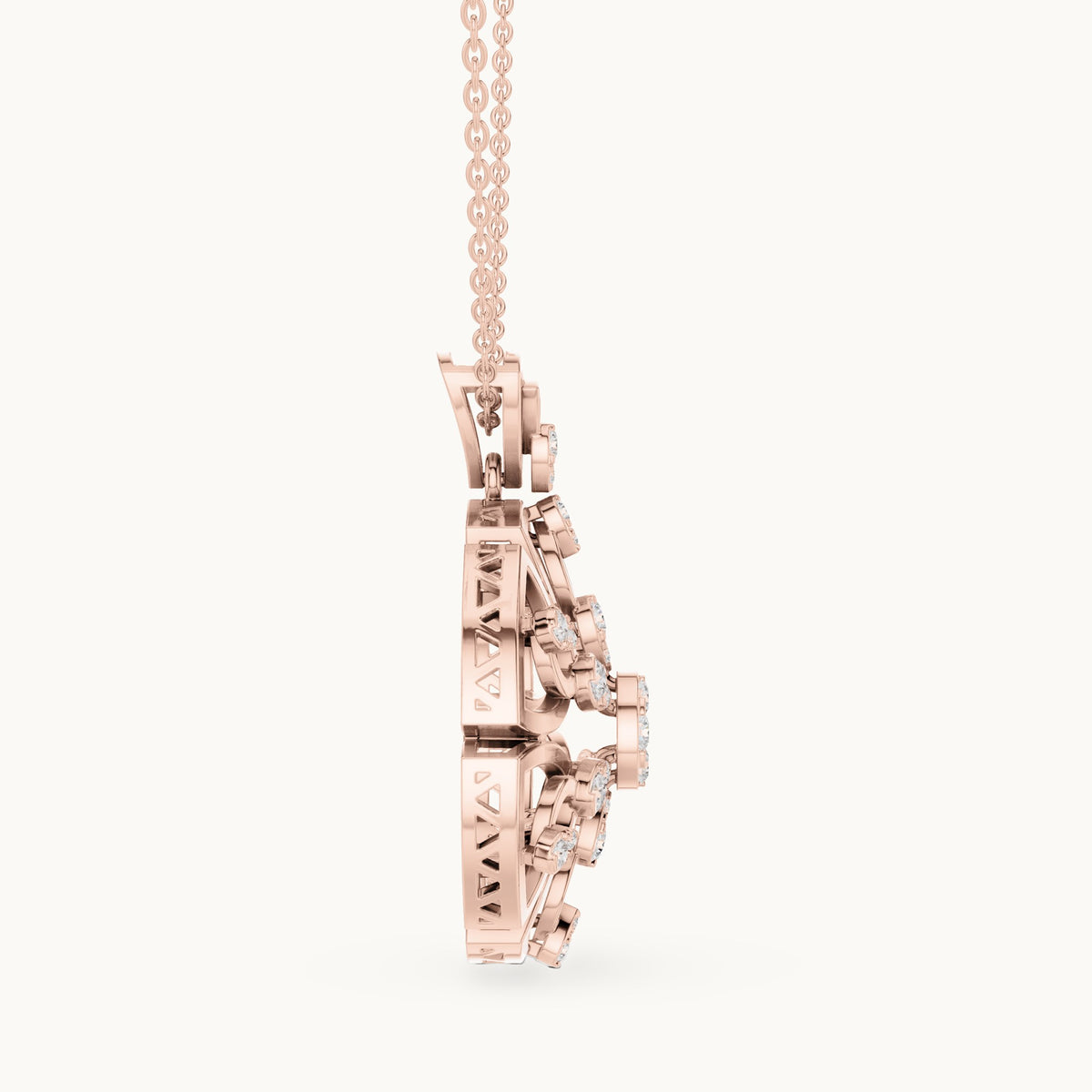 Round lab-grown diamond filigree rosette pendant in rose gold, 0.791 CT TW, view 3