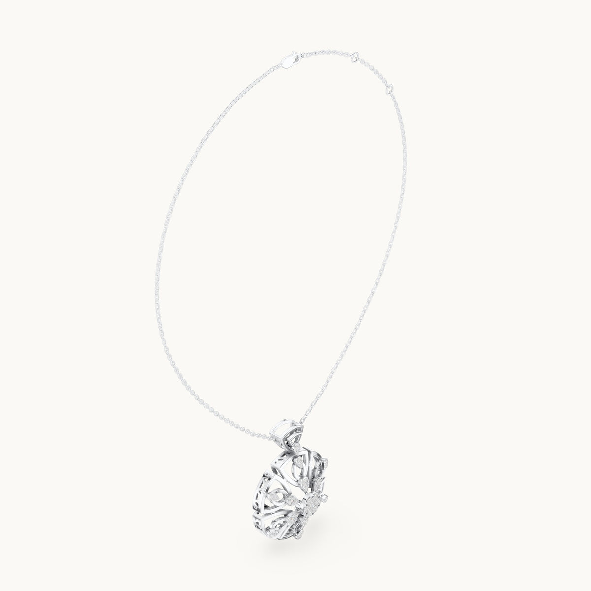 Round lab-grown diamond filigree rosette pendant in white gold, 0.791 CT TW, view 1