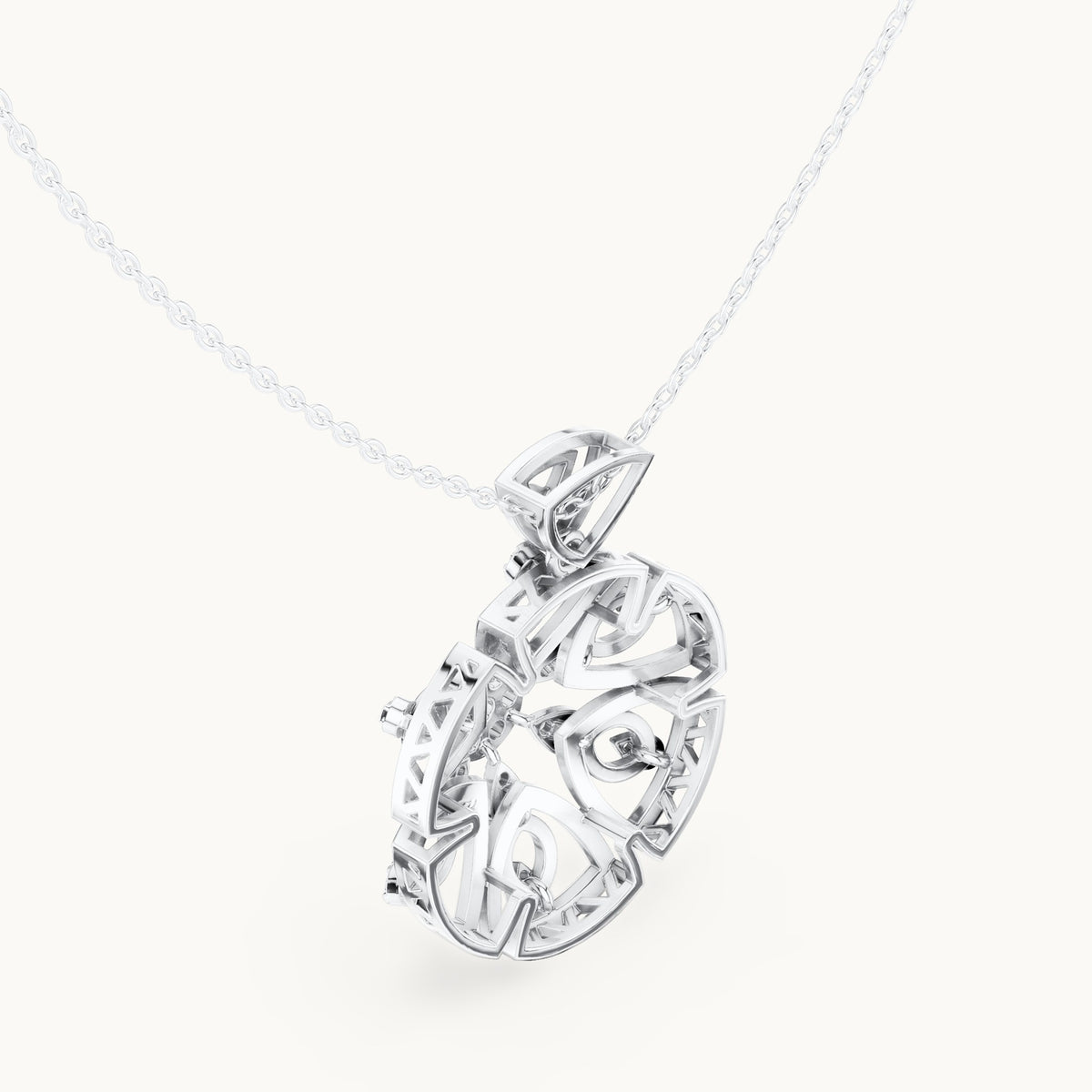 Round lab-grown diamond filigree rosette pendant in white gold, 0.791 CT TW, view 2