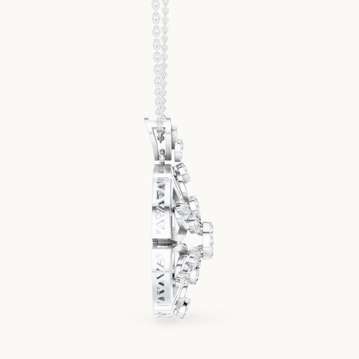 Round lab-grown diamond filigree rosette pendant in white gold, 0.791 CT TW, view 3