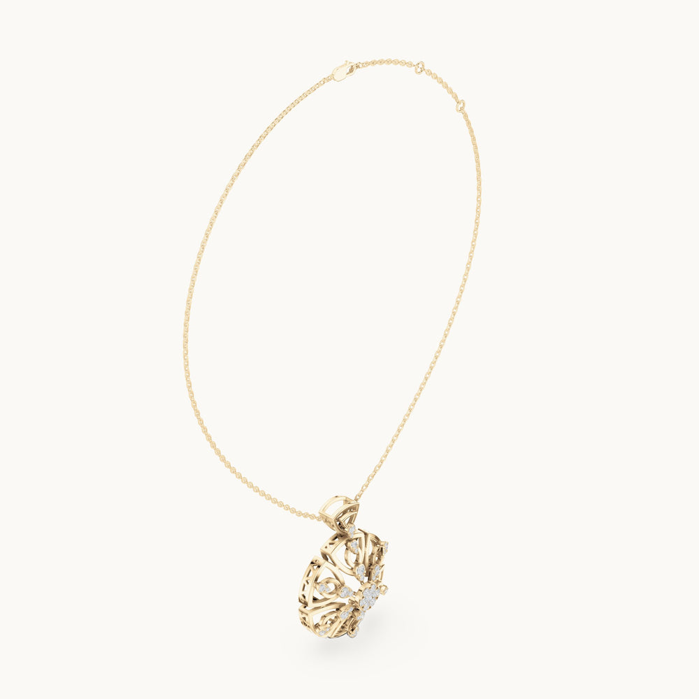 Round lab-grown diamond filigree rosette pendant in yellow gold, 0.791 CT TW, view 1