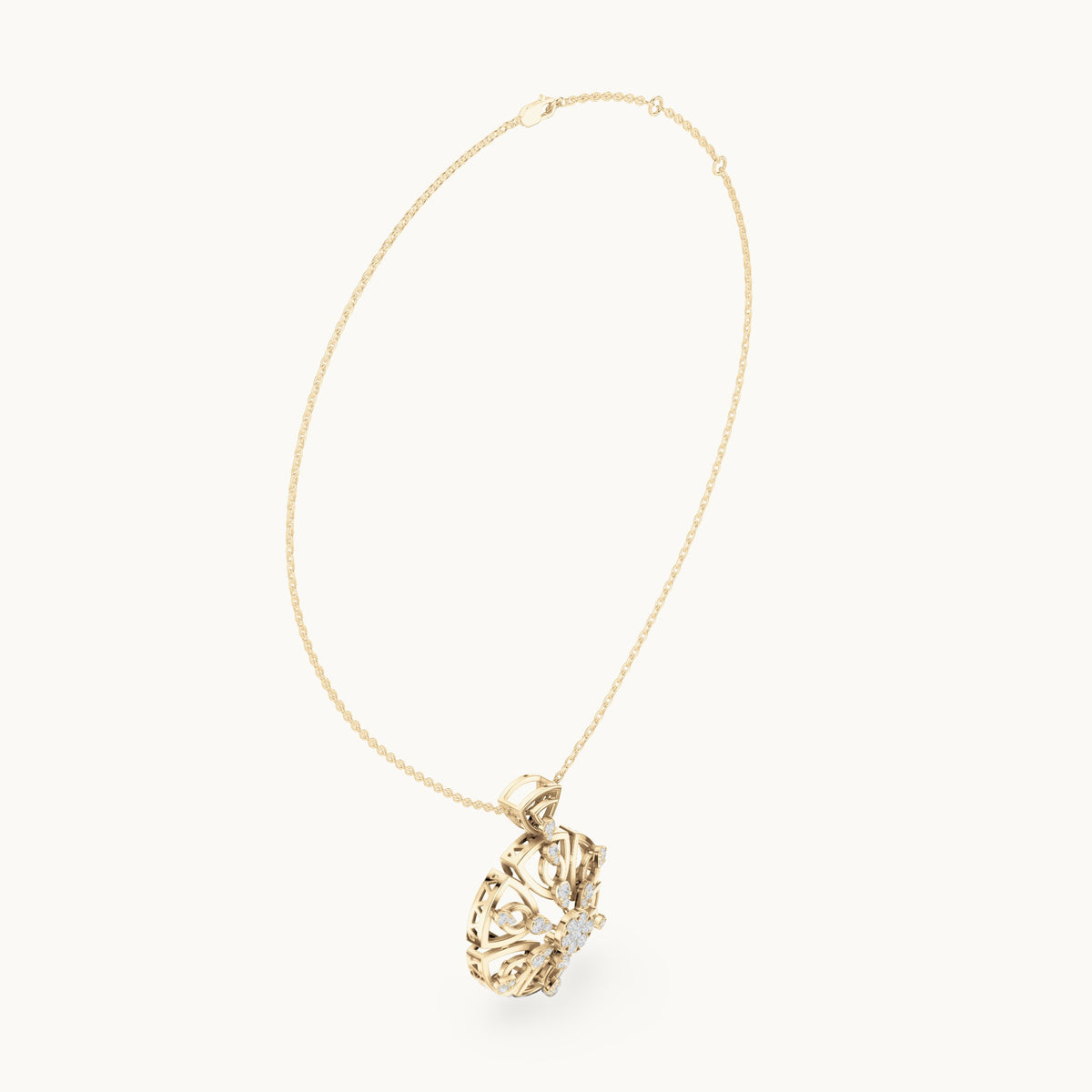 Round lab-grown diamond filigree rosette pendant in yellow gold, 0.791 CT TW, view 1