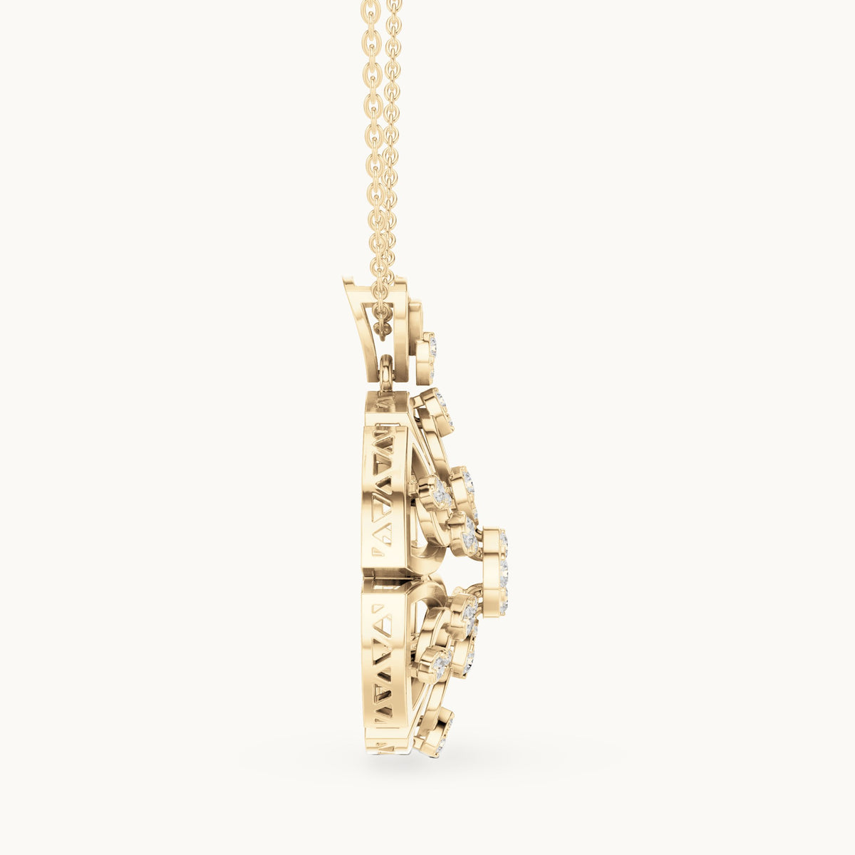 Round lab-grown diamond filigree rosette pendant in yellow gold, 0.791 CT TW, view 3